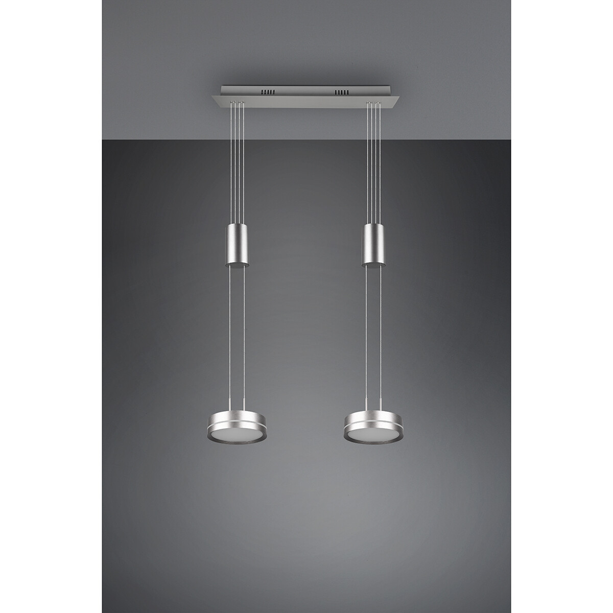 LED Hanglamp - Hangverlichting - Trion Franco - 14.4W - 2-lichts - Warm Wit 3000K - Dimbaar - Rond - Mat Nikkel - Aluminium