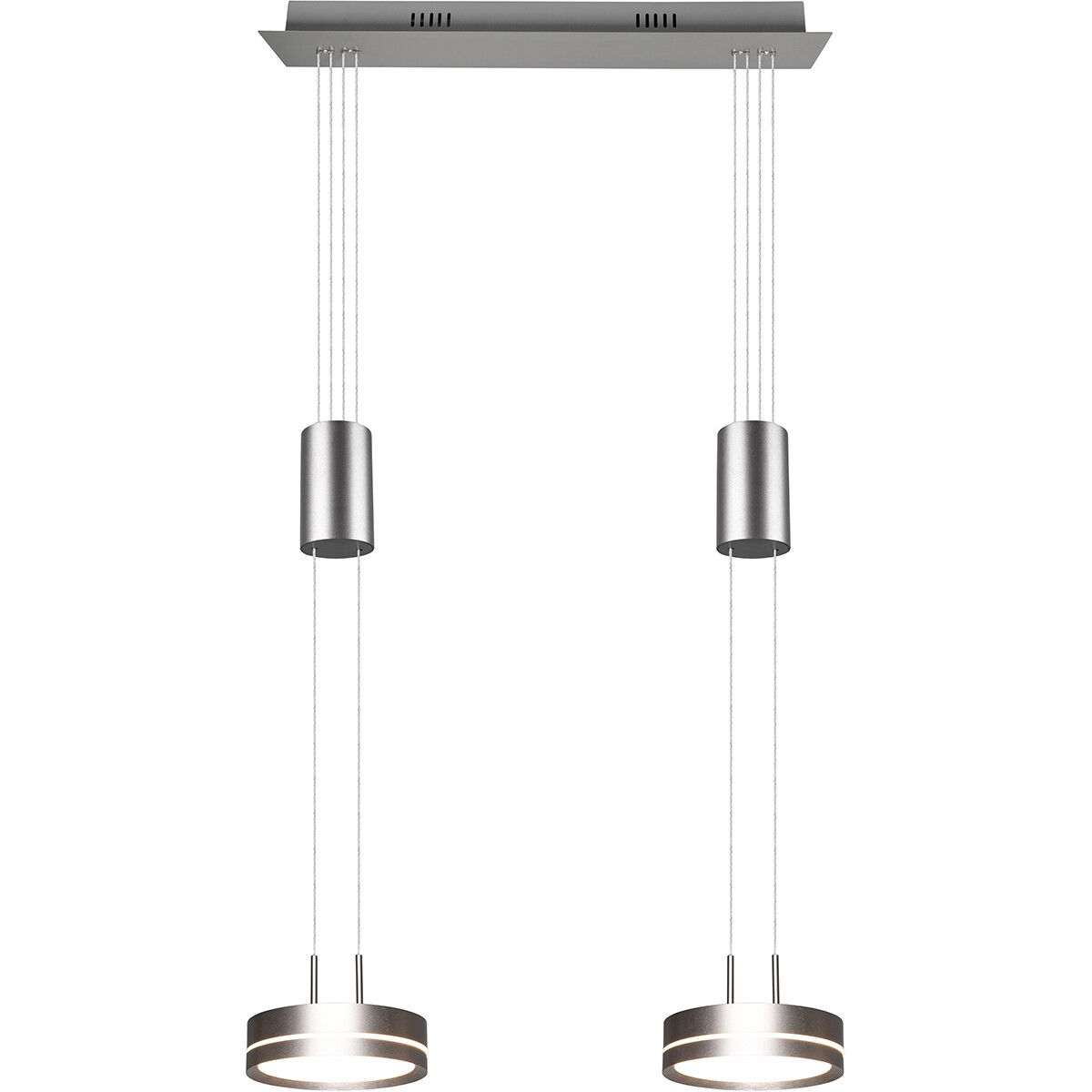 LED Hanglamp - Hangverlichting - Trion Franco - 14.4W - 2-lichts - Warm Wit 3000K - Dimbaar - Rond - Mat Nikkel - Aluminium