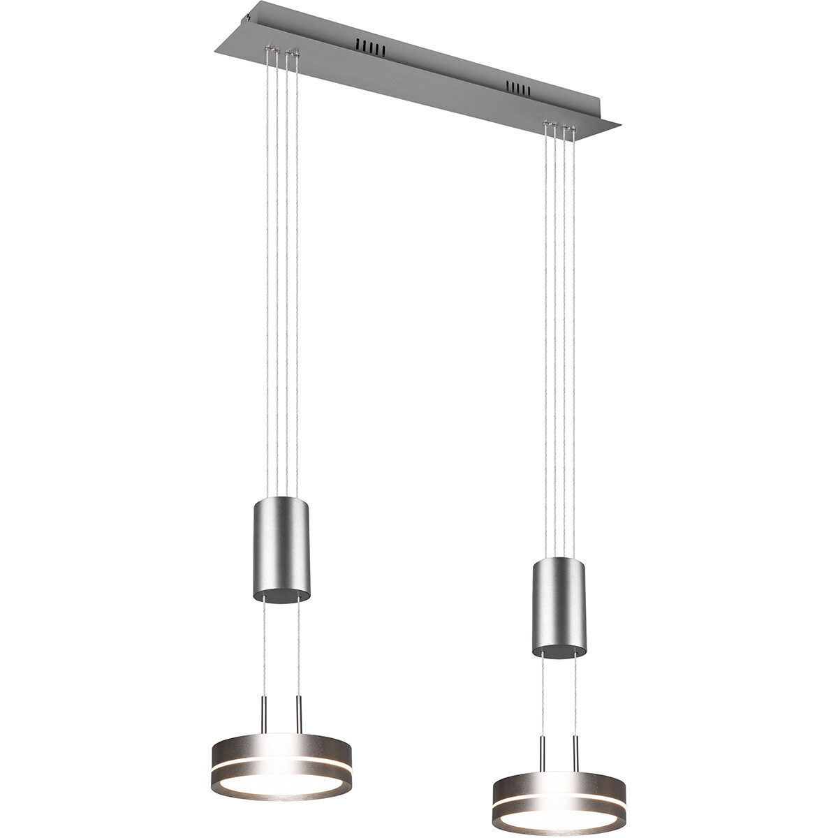 LED Hanglamp - Hangverlichting - Trion Franco - 14.4W - 2-lichts - Warm Wit 3000K - Dimbaar - Rond - Mat Nikkel - Aluminium