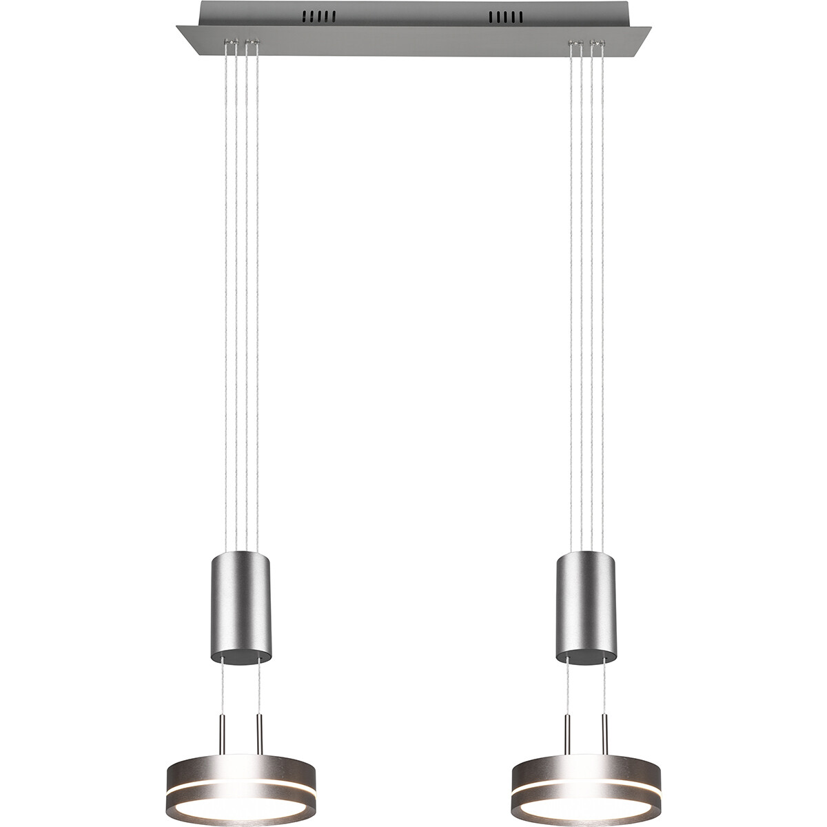 LED Hanglamp - Hangverlichting - Trion Franco - 14.4W - 2-lichts - Warm Wit 3000K - Dimbaar - Rond - Mat Nikkel - Aluminium