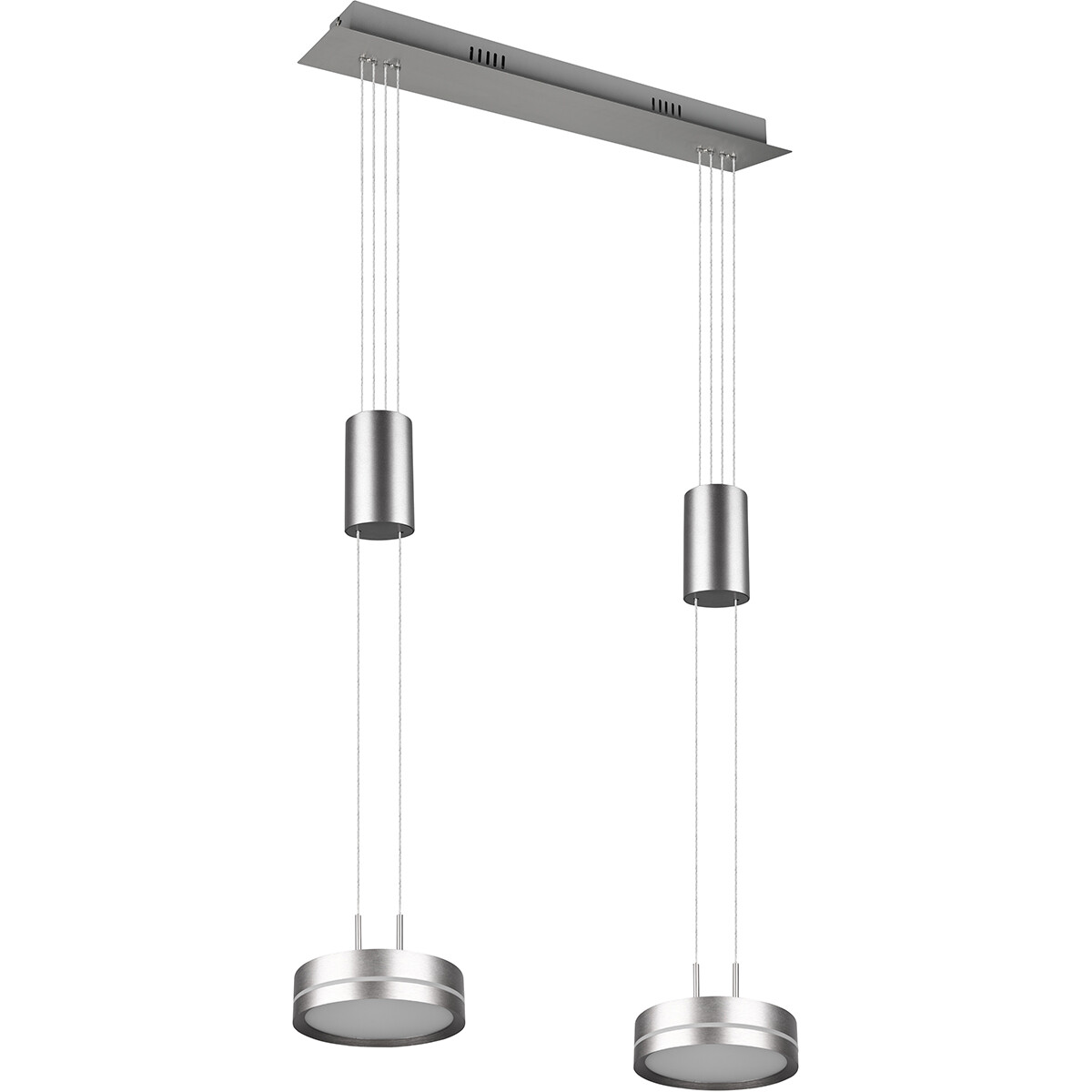 LED Hanglamp - Hangverlichting - Trion Franco - 14.4W - 2-lichts - Warm Wit 3000K - Dimbaar - Rond - Mat Nikkel - Aluminium