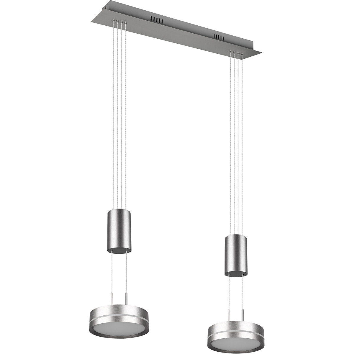 LED Hanglamp - Hangverlichting - Trion Franco - 14.4W - 2-lichts - Warm Wit 3000K - Dimbaar - Rond - Mat Nikkel - Aluminium