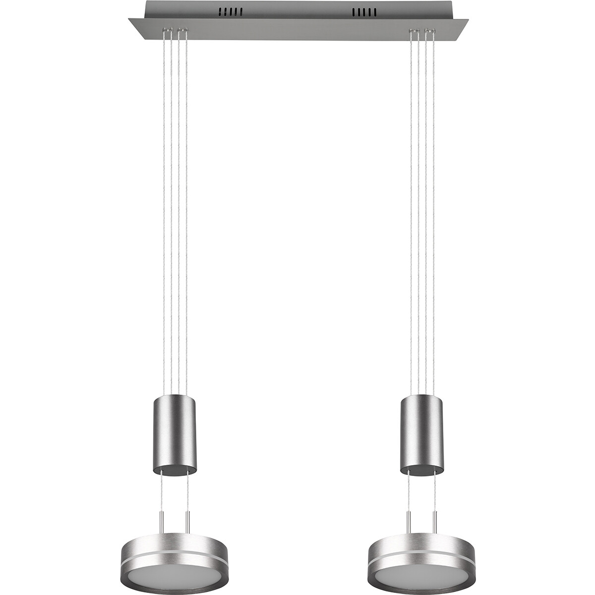 LED Hanglamp - Hangverlichting - Trion Franco - 14.4W - 2-lichts - Warm Wit 3000K - Dimbaar - Rond - Mat Nikkel - Aluminium