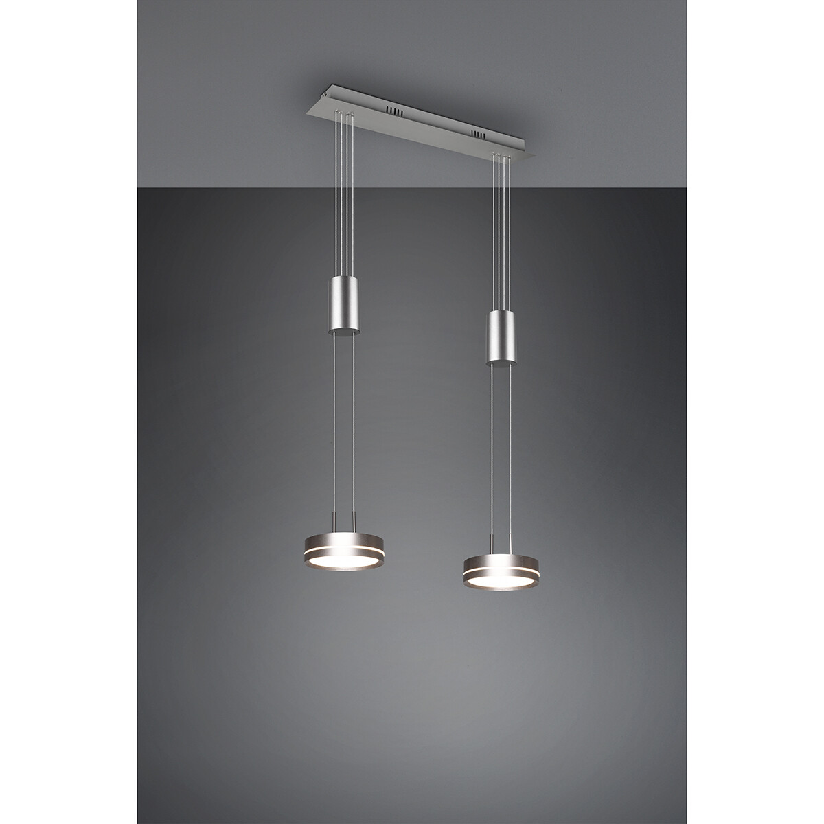 LED Hanglamp - Hangverlichting - Trion Franco - 14.4W - 2-lichts - Warm Wit 3000K - Dimbaar - Rond - Mat Nikkel - Aluminium