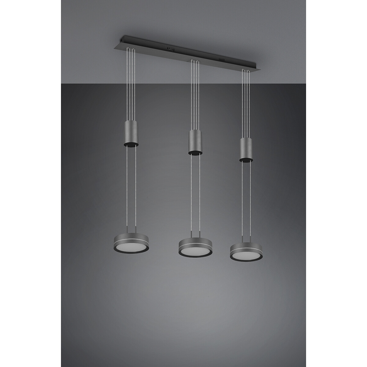 LED Hanglamp - Hangverlichting - Trion Franco - 21.6W - 3-lichts - Warm Wit 3000K - Dimbaar - Rond - Mat Antraciet - Aluminium