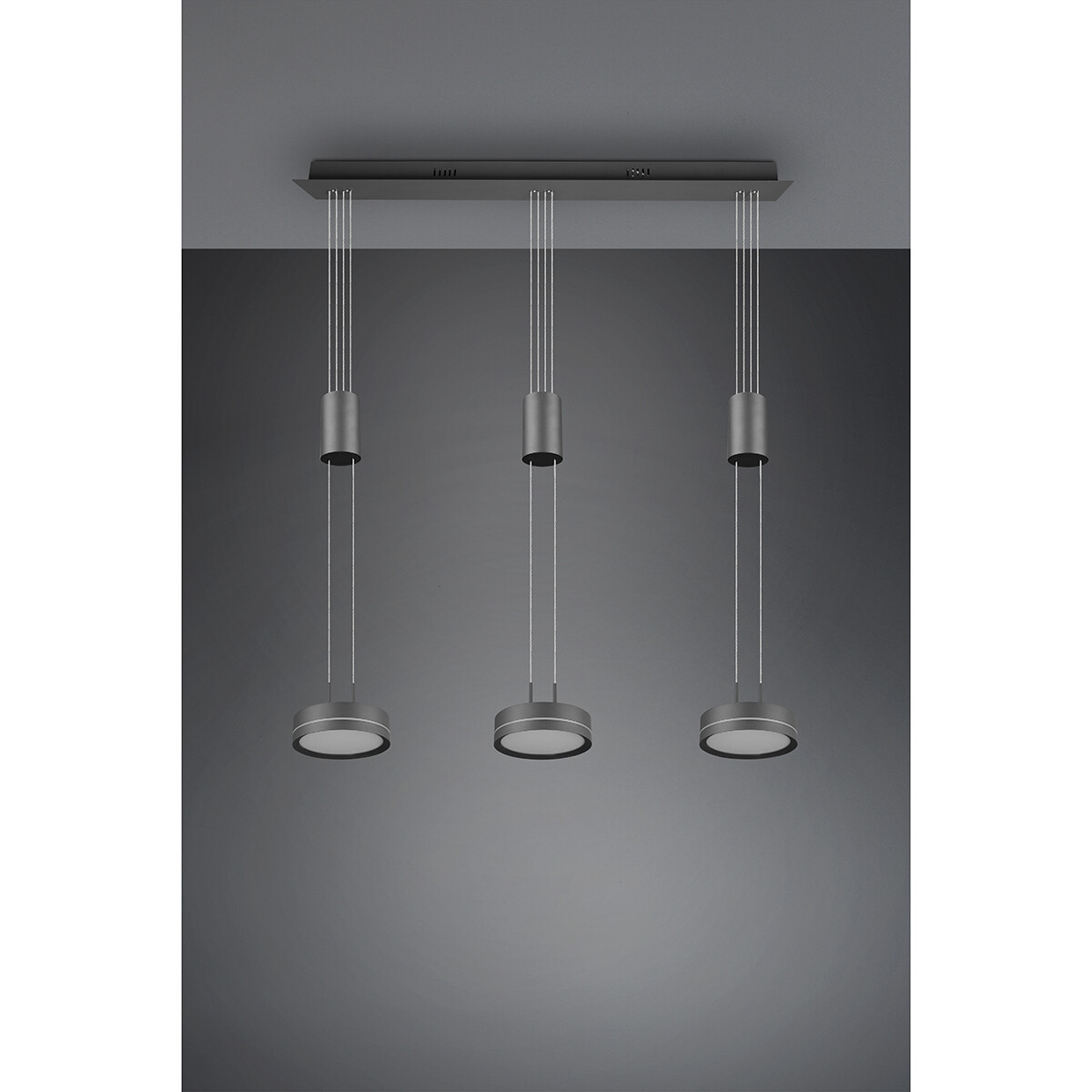 LED Hanglamp - Hangverlichting - Trion Franco - 21.6W - 3-lichts - Warm Wit 3000K - Dimbaar - Rond - Mat Antraciet - Aluminium