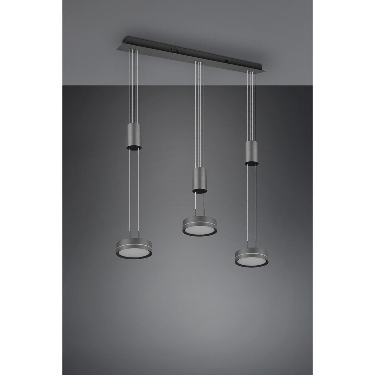 LED Hanglamp - Hangverlichting - Trion Franco - 21.6W - 3-lichts - Warm Wit 3000K - Dimbaar - Rond - Mat Antraciet - Aluminium