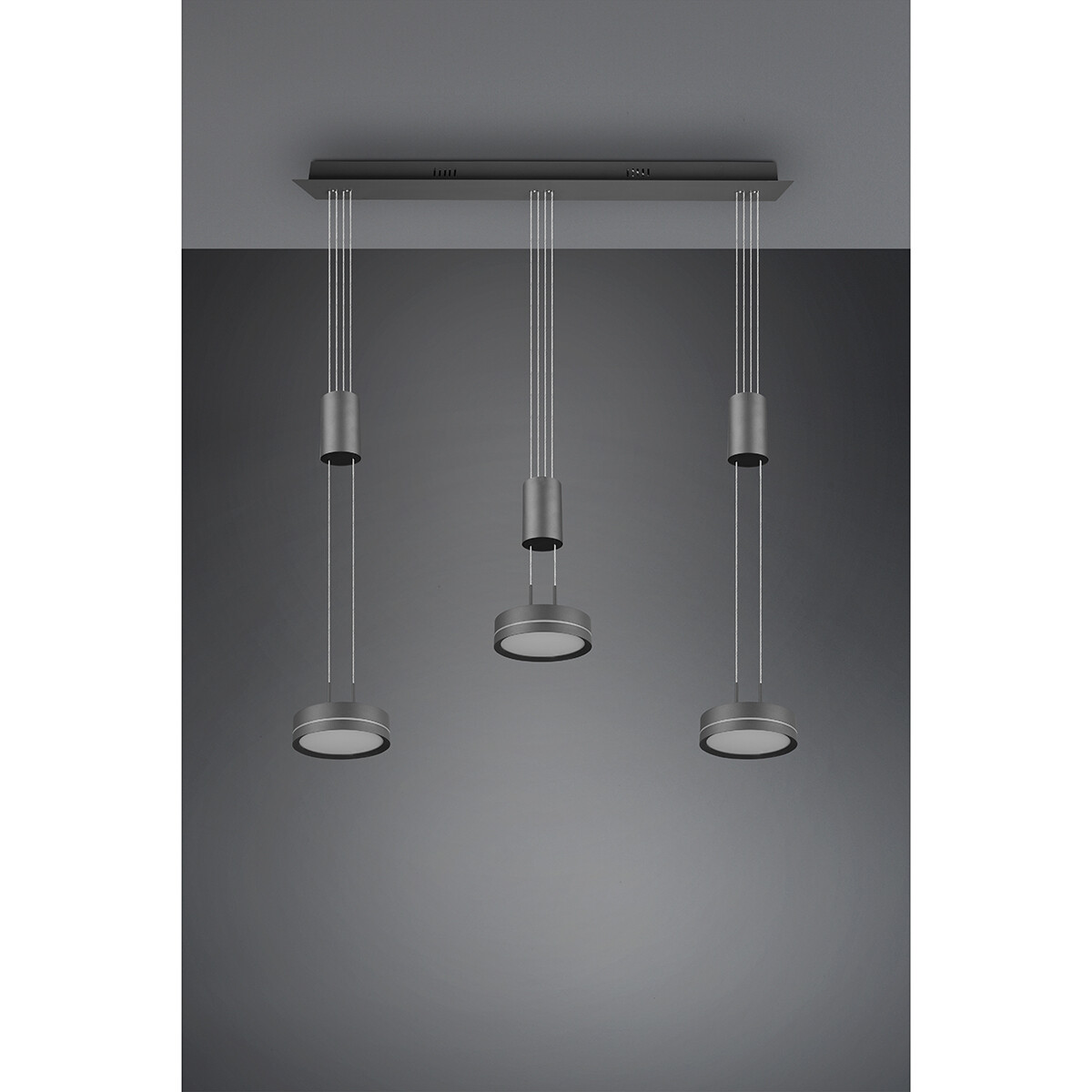 LED Hanglamp - Hangverlichting - Trion Franco - 21.6W - 3-lichts - Warm Wit 3000K - Dimbaar - Rond - Mat Antraciet - Aluminium