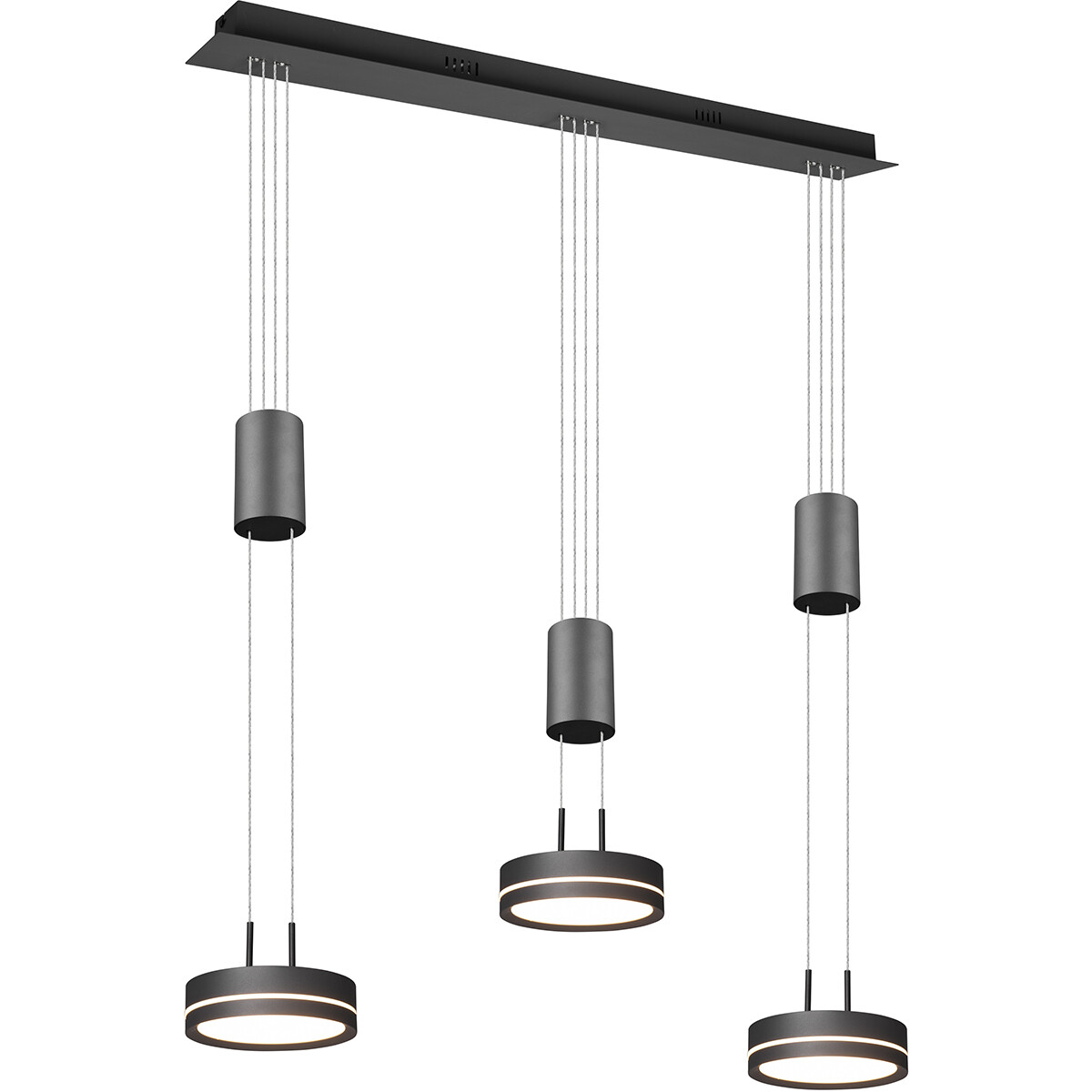 LED Hanglamp - Hangverlichting - Trion Franco - 21.6W - 3-lichts - Warm Wit 3000K - Dimbaar - Rond - Mat Antraciet - Aluminium