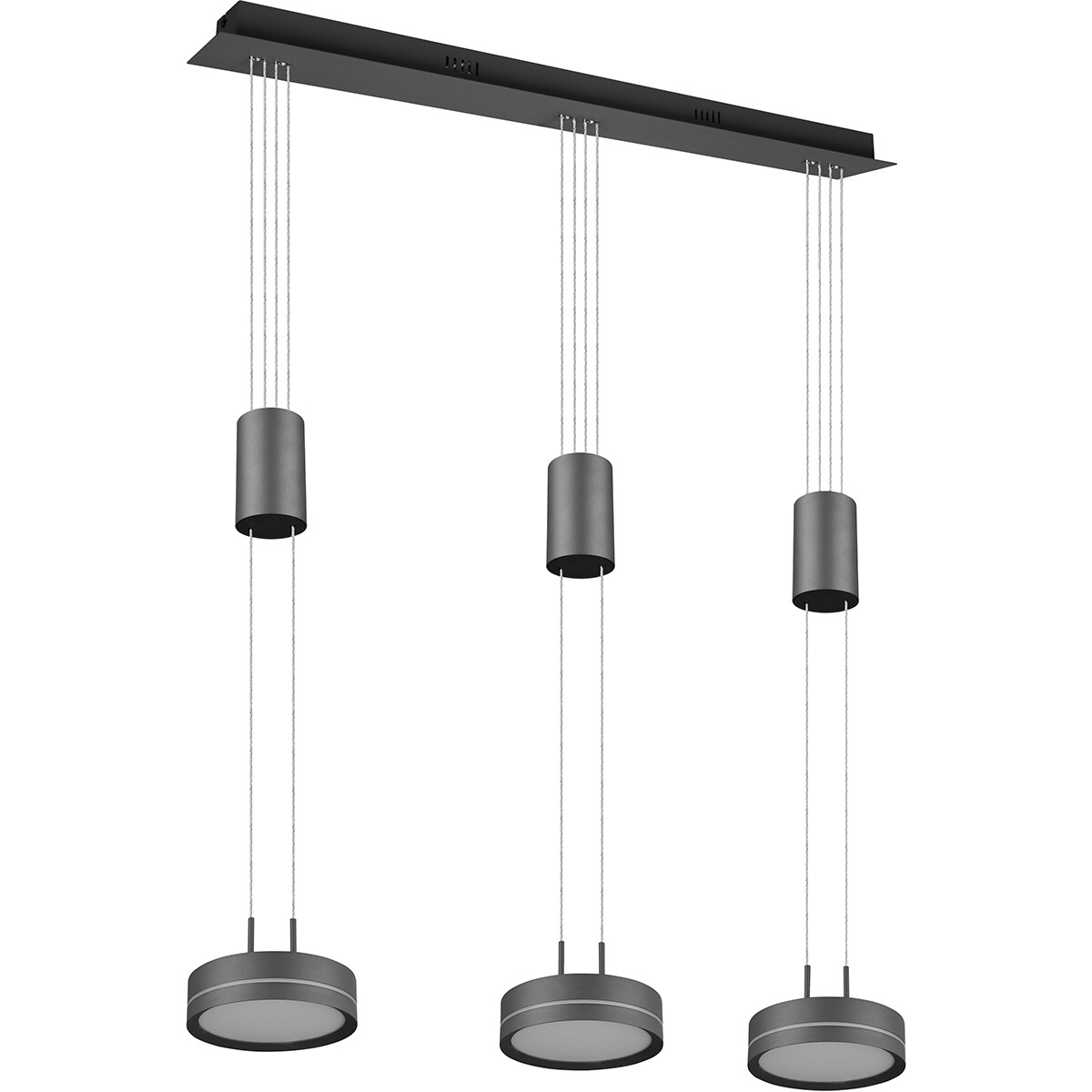 LED Hanglamp - Hangverlichting - Trion Franco - 21.6W - 3-lichts - Warm Wit 3000K - Dimbaar - Rond - Mat Antraciet - Aluminium