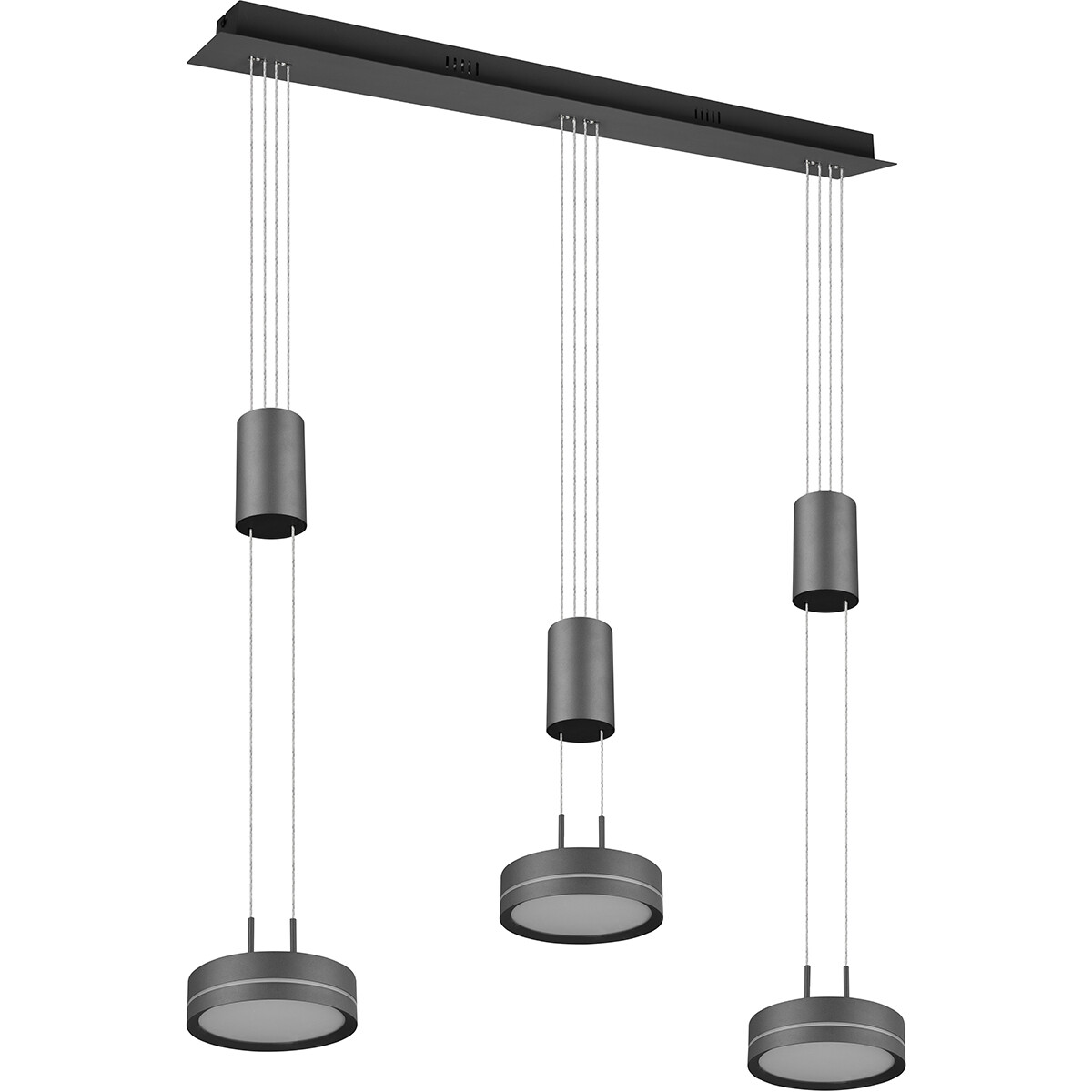 LED Hanglamp - Hangverlichting - Trion Franco - 21.6W - 3-lichts - Warm Wit 3000K - Dimbaar - Rond - Mat Antraciet - Aluminium