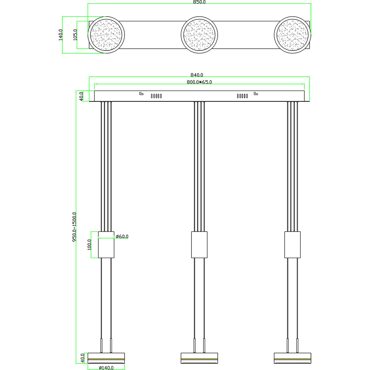 LED Hanglamp - Hangverlichting - Trion Franco - 21.6W - 3-lichts - Warm Wit 3000K - Dimbaar - Rond - Mat Antraciet - Aluminium