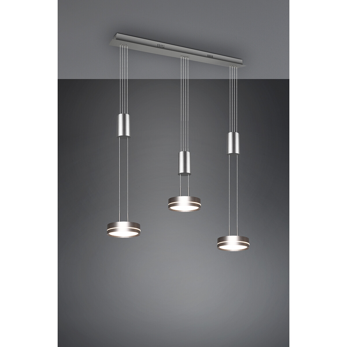 LED Hanglamp - Hangverlichting - Trion Franco - 21.6W - 3-lichts - Warm Wit 3000K - Dimbaar - Rond - Mat Nikkel - Aluminium