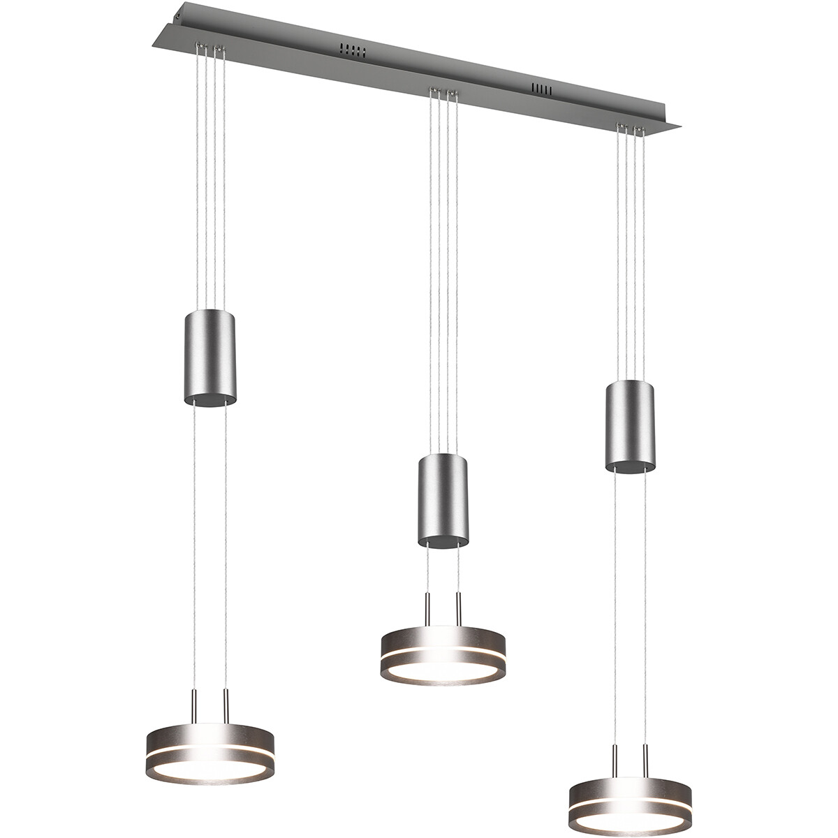 LED Hanglamp - Hangverlichting - Trion Franco - 21.6W - 3-lichts - Warm Wit 3000K - Dimbaar - Rond - Mat Nikkel - Aluminium