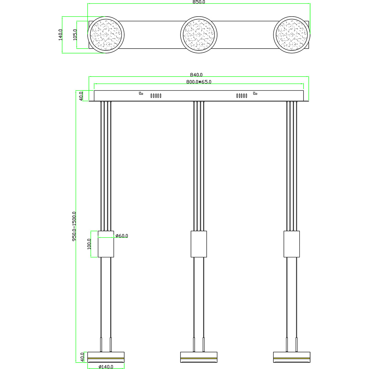 LED Hanglamp - Hangverlichting - Trion Franco - 21.6W - 3-lichts - Warm Wit 3000K - Dimbaar - Rond - Mat Nikkel - Aluminium