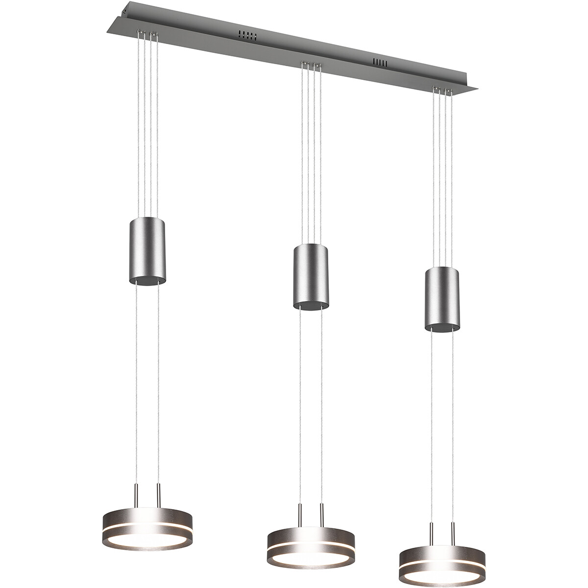 LED Hanglamp - Hangverlichting - Trion Franco - 21.6W - 3-lichts - Warm Wit 3000K - Dimbaar - Rond - Mat Nikkel - Aluminium