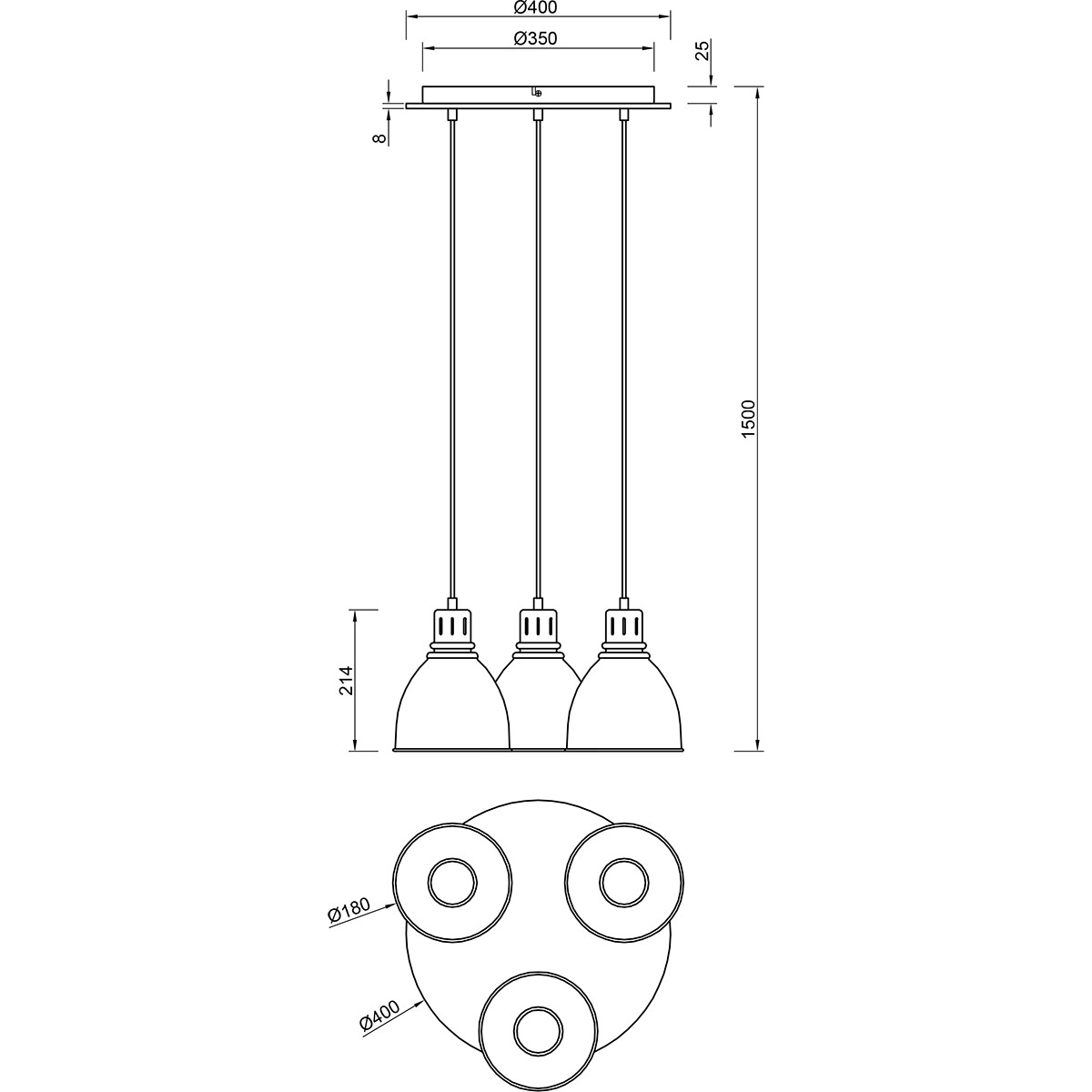 LED Hanglamp - Hangverlichting - Trion Handoll - E27 Fitting - 3-lichts - Rond - Mat Zwart - Aluminium