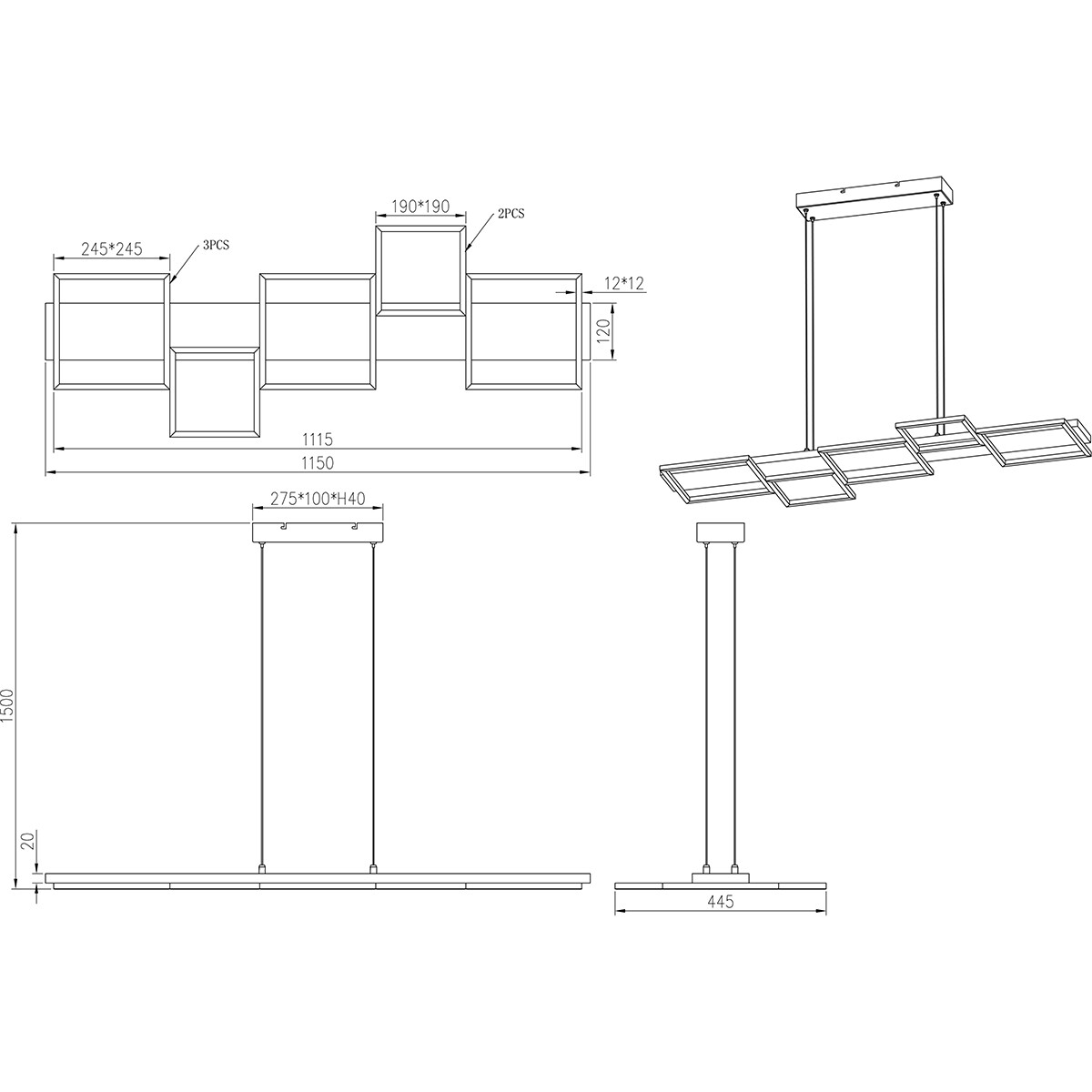 LED Hanglamp - Hangverlichting - Trion Harla - 42W - Warm Wit 3000K - Dimbaar - Rond - Mat Zwart - Aluminium