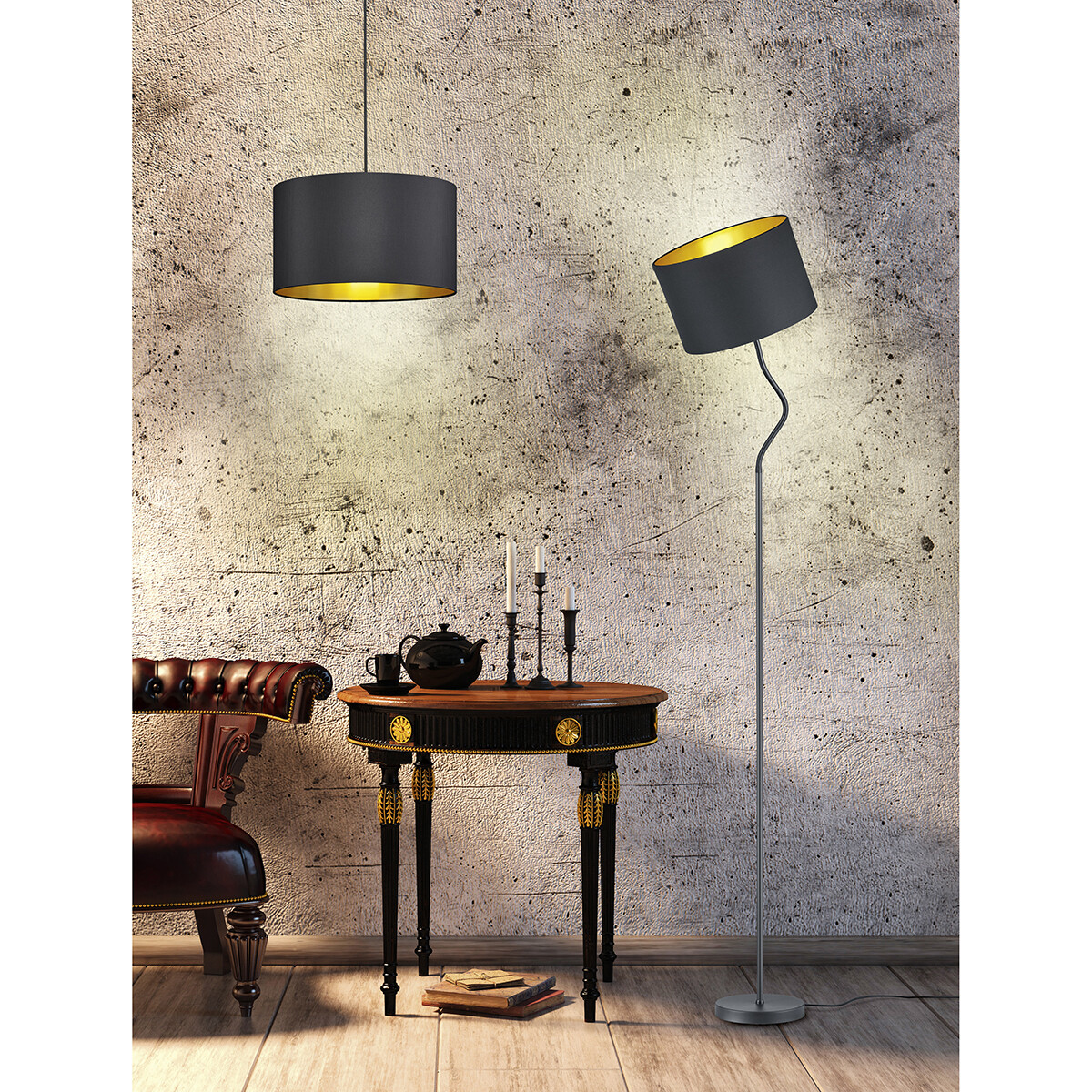 LED Hanglamp - Hangverlichting - Trion Hostons - E27 Fitting - Rond - Mat Zwart - Textiel