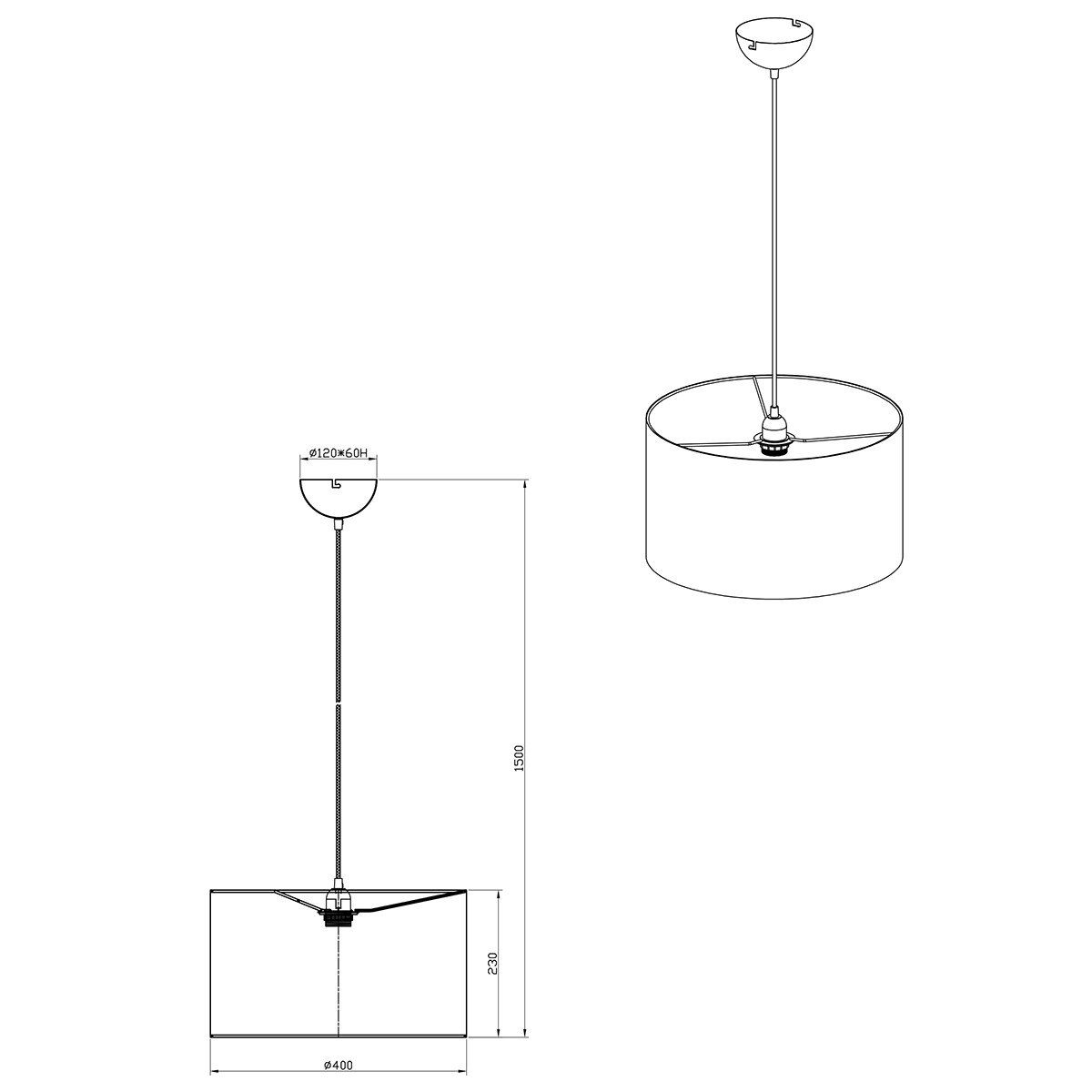 LED Hanglamp - Hangverlichting - Trion Hostons - E27 Fitting - Rond - Mat Zwart - Textiel