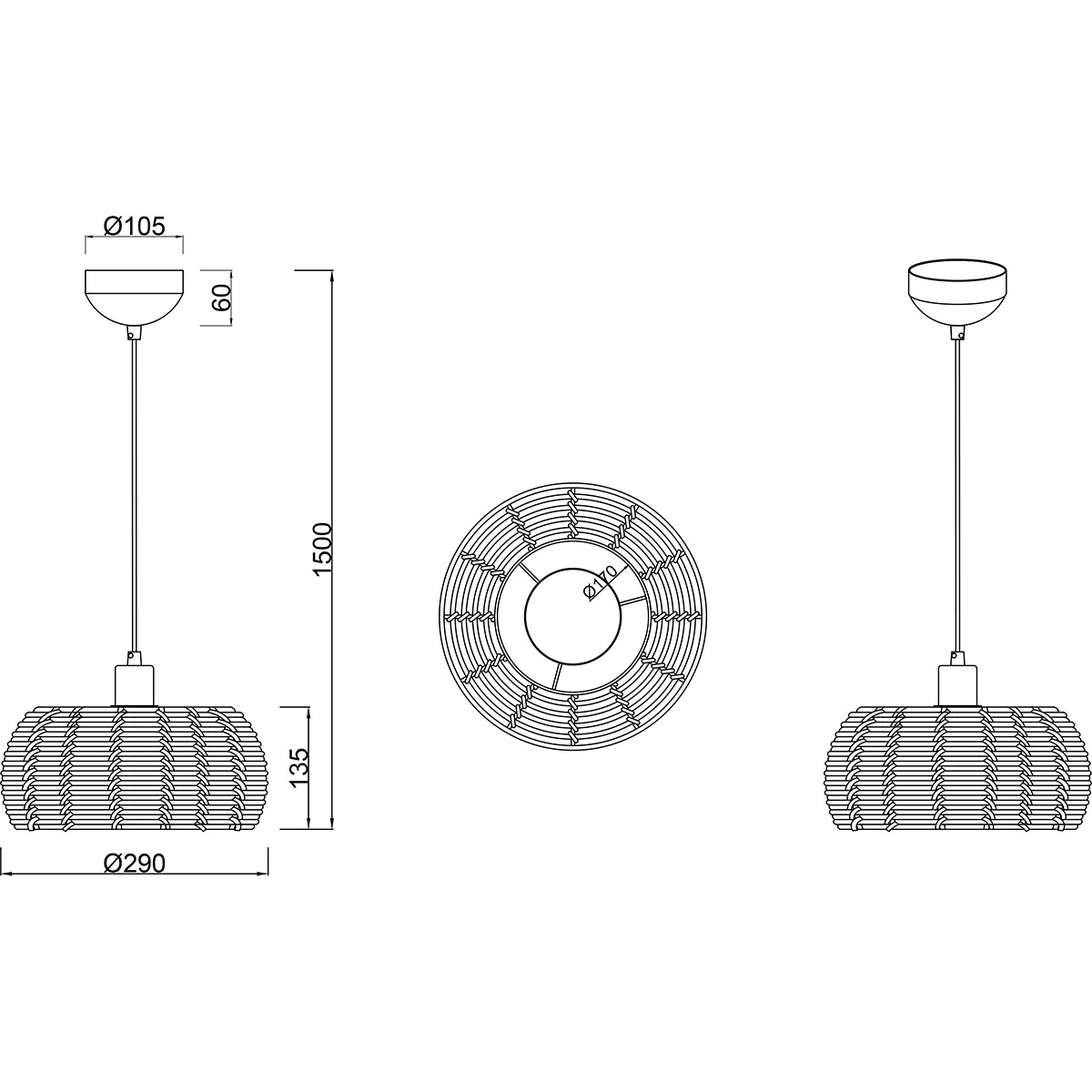 LED Hanglamp - Hangverlichting - Trion Irene - E27 Fitting - 1-lichts - Rond - Bruin - Hout