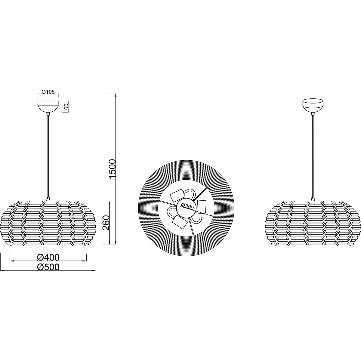 LED Hanglamp - Hangverlichting - Trion Irene - E27 Fitting - 3-lichts - Rond - Bruin - Hout