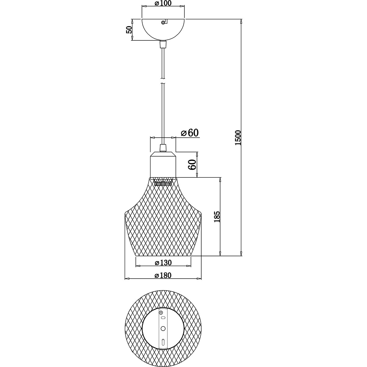 LED Hanglamp - Hangverlichting - Trion Jenna - E27 Fitting - 1-lichts - Rond - Mat Zwart - Aluminium