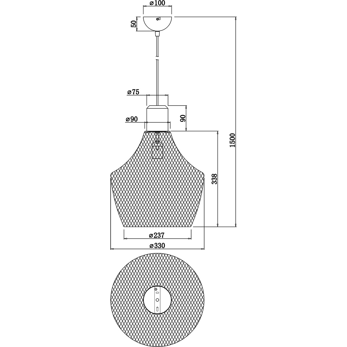 LED Hanglamp - Hangverlichting - Trion Jenna XL - E27 Fitting - 1-lichts - Rond - Mat Zwart - Aluminium