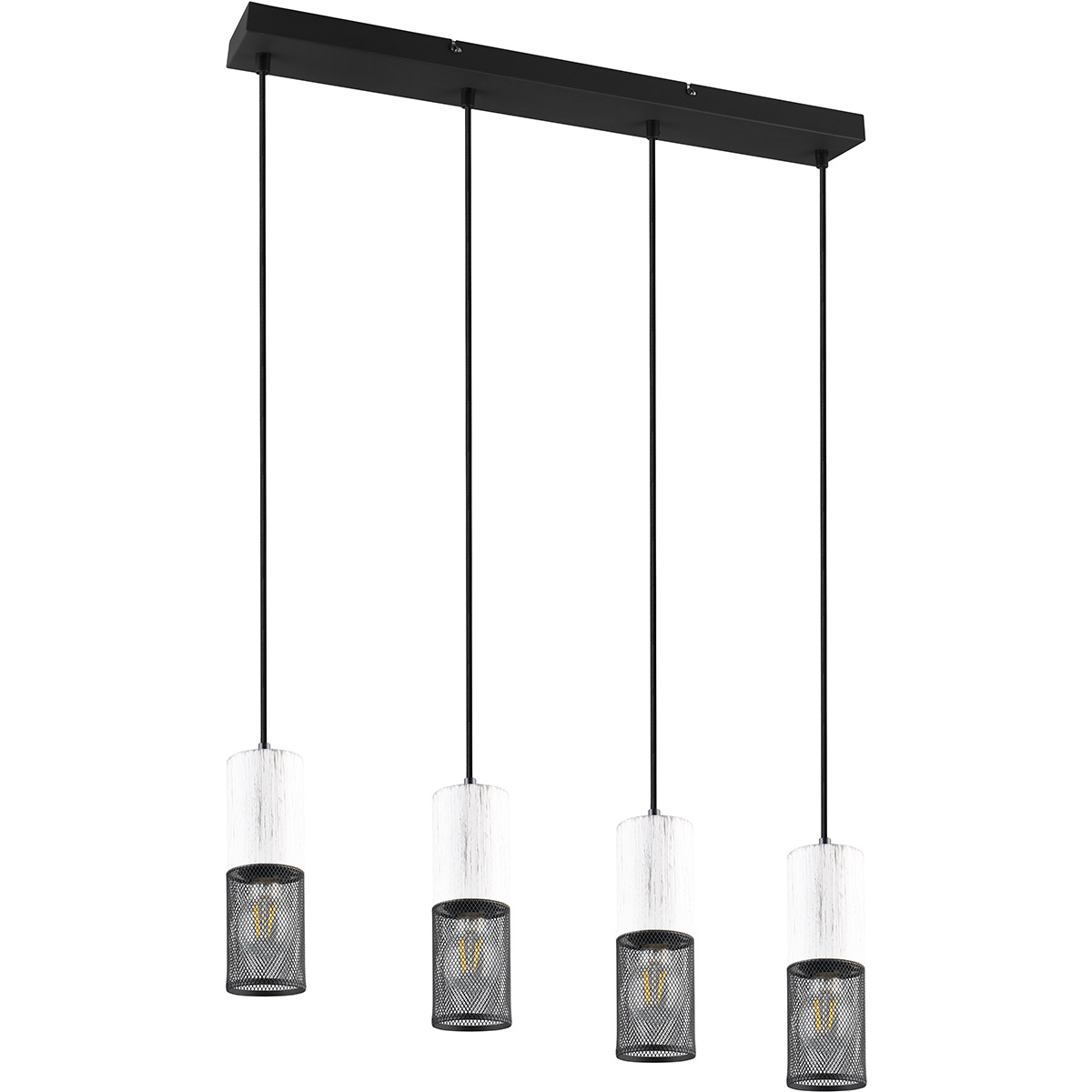 LED Hanglamp - Hangverlichting - Trion Josh - E27 Fitting - 4-lichts - Rond - Zwart Wit - Metaal