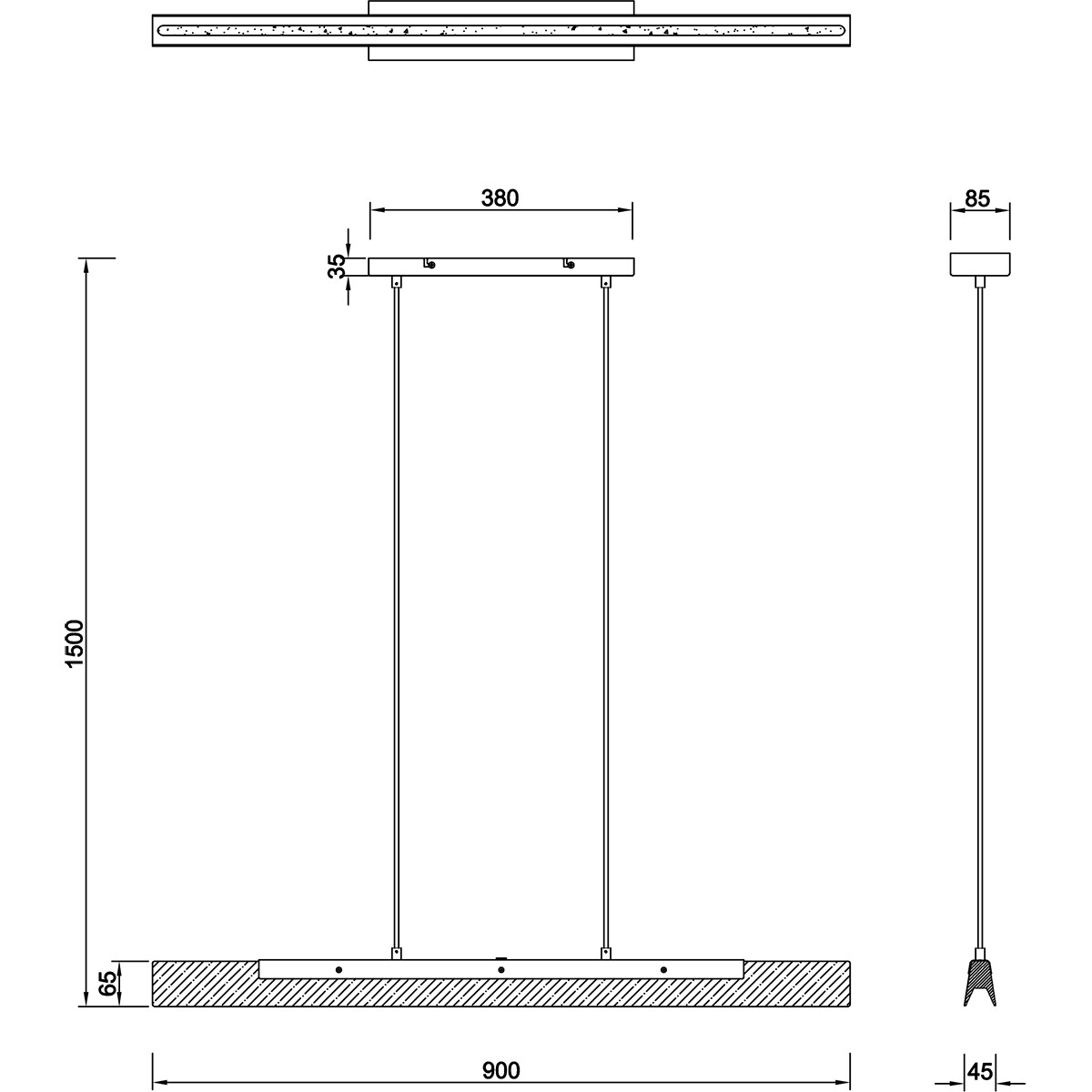 LED Hanglamp - Hangverlichting - Trion Kamilia - 25W - Warm Wit 3000K - Dimbaar - Rechthoek - Mat Zwart - Aluminium