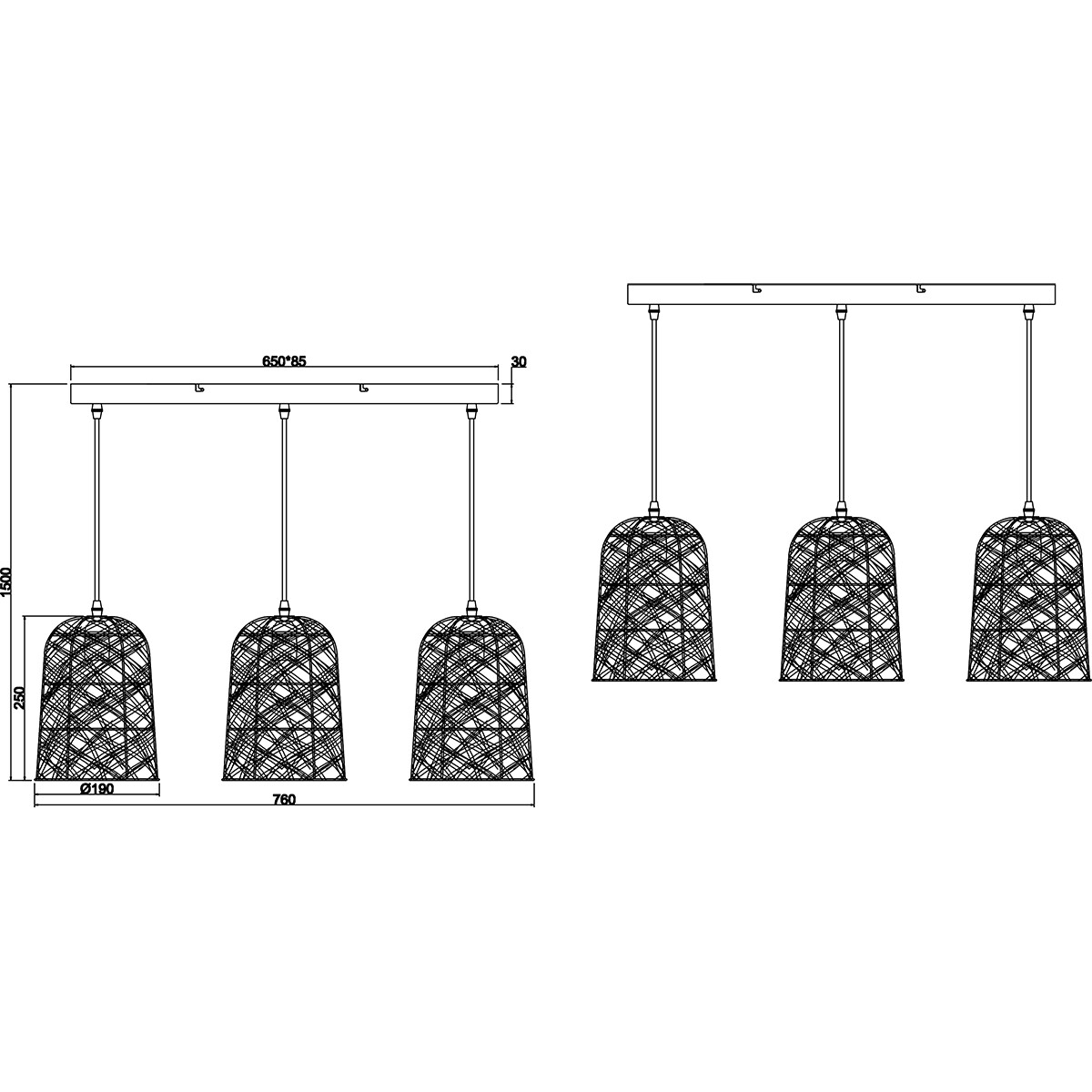 LED Hanglamp - Hangverlichting - Trion Lopar - E27 Fitting - 3-lichts - Rechthoek - Bruin - Hout