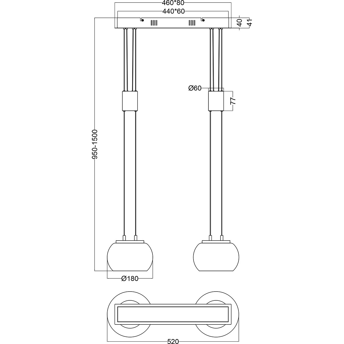 LED Hanglamp - Hangverlichting - Trion Maliba - 16W - 2-lichts - Warm Wit 3000K - Dimbaar - Rechthoek - Mat Goud - Aluminium