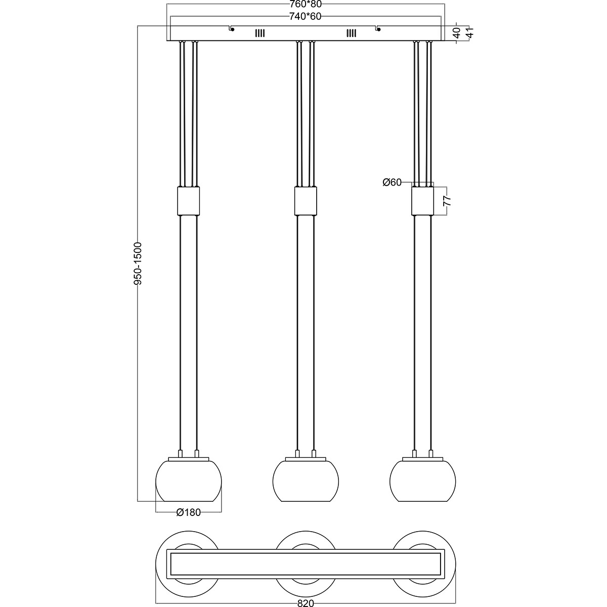 LED Hanglamp - Hangverlichting - Trion Maliba - 24W - 3-lichts - Warm Wit 3000K - Dimbaar - Rechthoek - Mat Goud - Aluminium