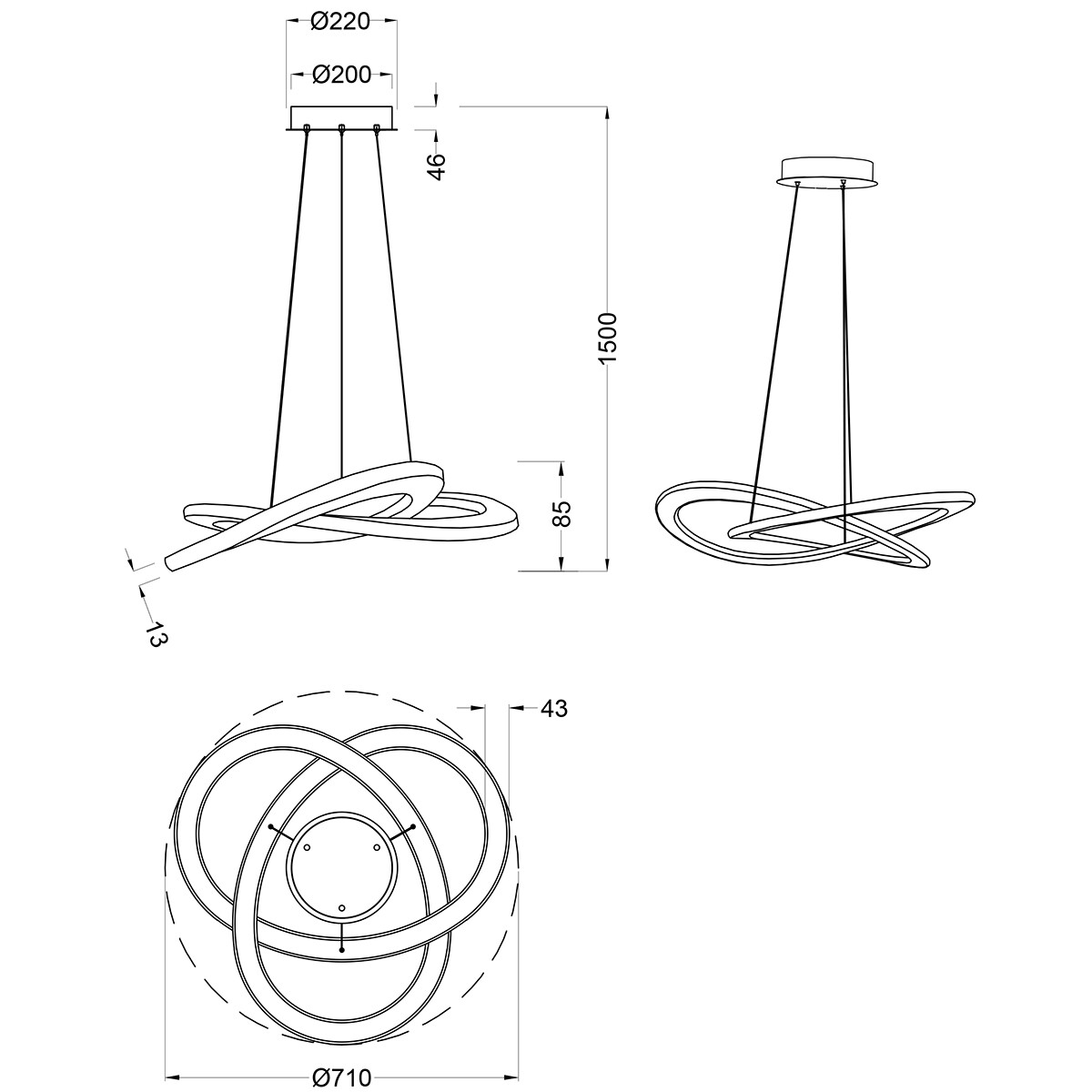 LED Hanglamp - Hangverlichting - Trion Oaky - 52W - Warm Wit 3000K - Dimbaar - Rond - Mat Nikkel - Aluminium