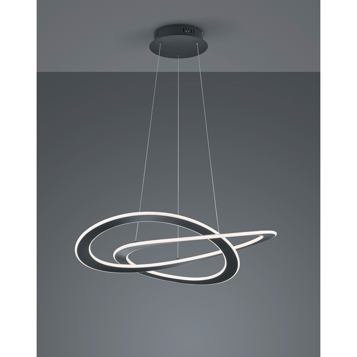 LED Hanglamp - Hangverlichting - Trion Oaky - 52W - Warm Wit 3000K - Dimbaar - Rond - Mat Antraciet - Aluminium