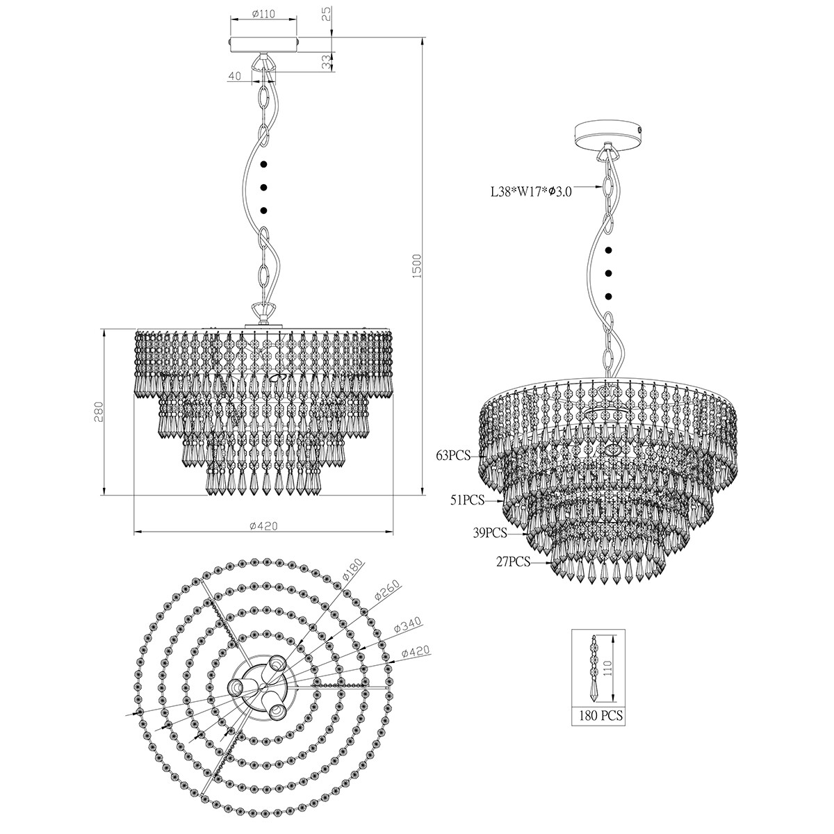 LED Hanglamp - Hangverlichting - Trion Oranta - E14 Fitting - 3-lichts - Rond - Mat Chroom - Aluminium