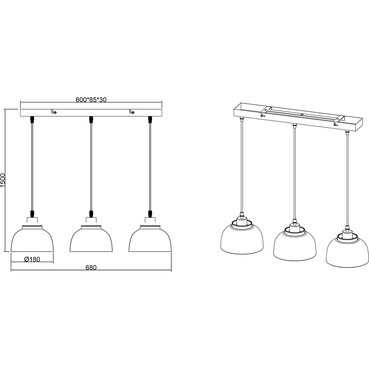 LED Hanglamp - Hangverlichting - Trion Palmo - E27 Fitting - 3-lichts - Rechthoek - Mat Zwart - Aluminium