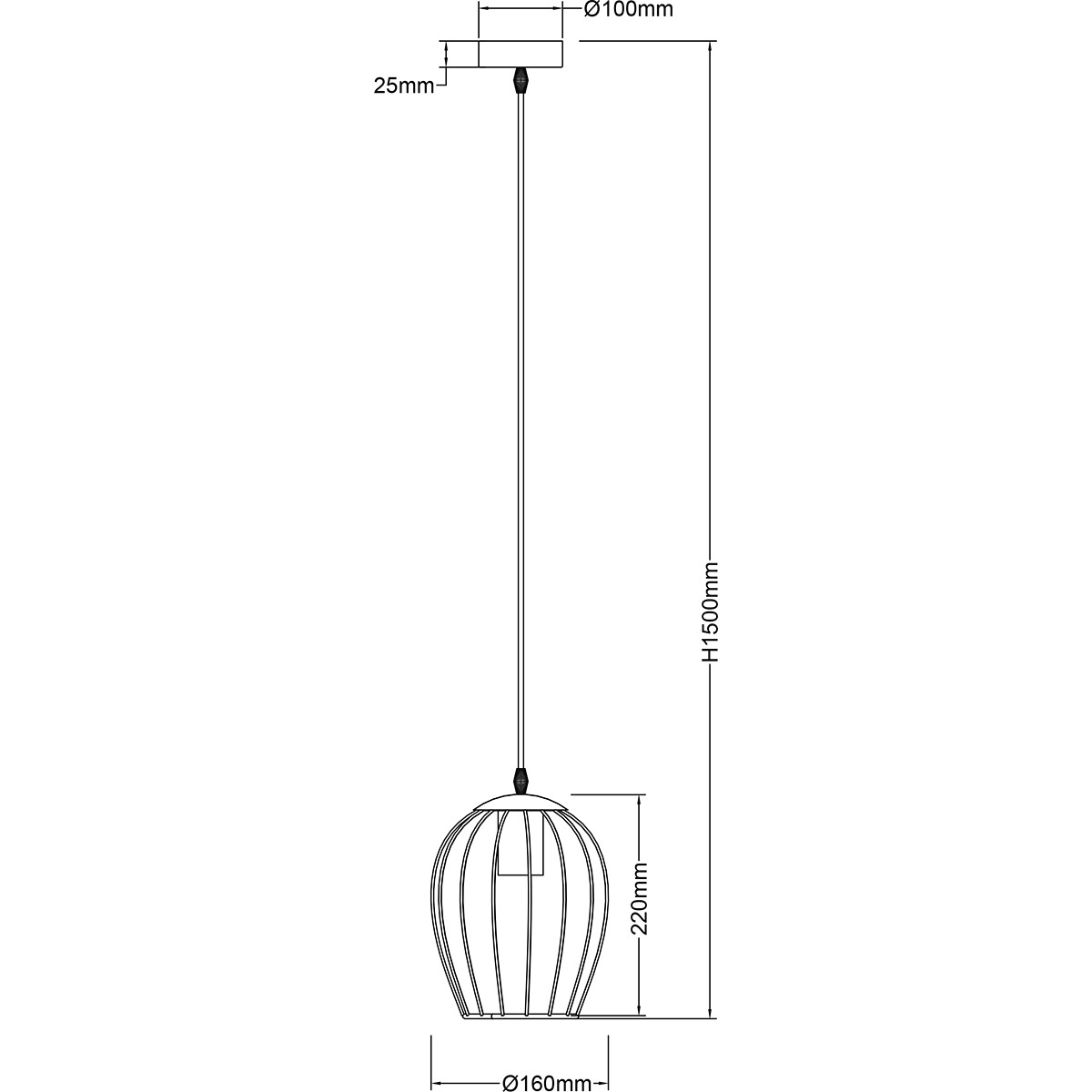 LED Hanglamp - Hangverlichting - Trion Rigo - E27 Fitting - Rond - Mat Zwart - Metaal