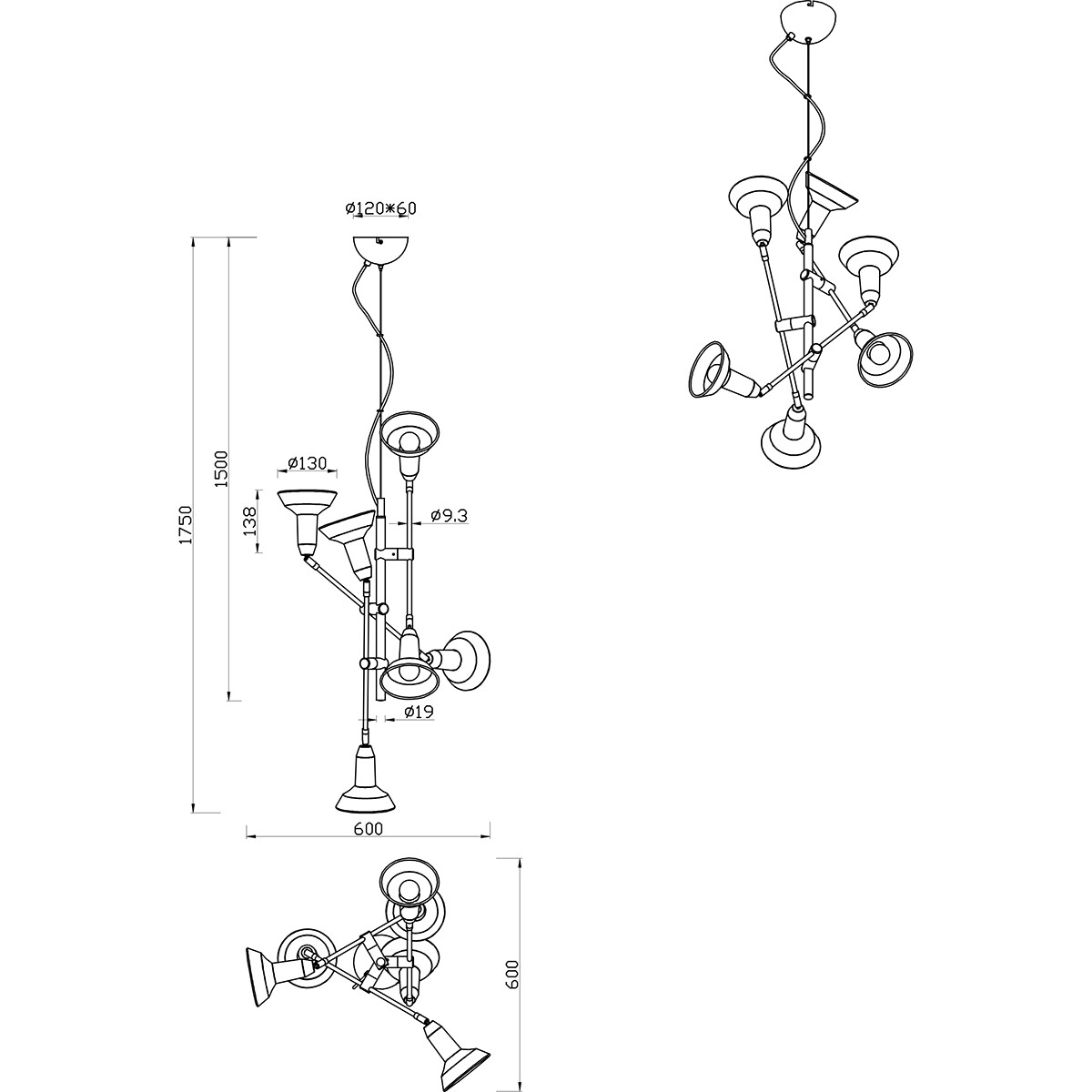 LED Hanglamp - Hangverlichting - Trion Rollo - E14 Fitting - 6-lichts - Rond - Mat Zwart - Aluminium