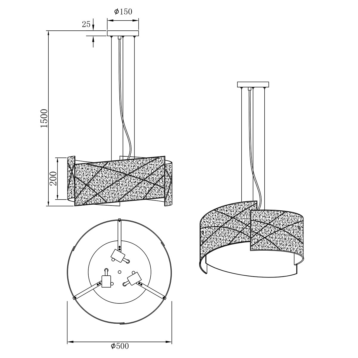 LED Hanglamp - Hangverlichting - Trion Sandra - E27 Fitting - 3-lichts - Rond - Mat Wit - Glas