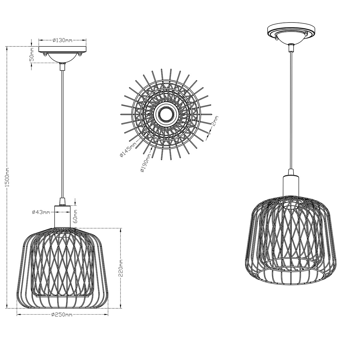 LED Hanglamp - Hangverlichting - Trion Simon - E27 Fitting - 1-lichts - Rond - Mat Zwart - Aluminium