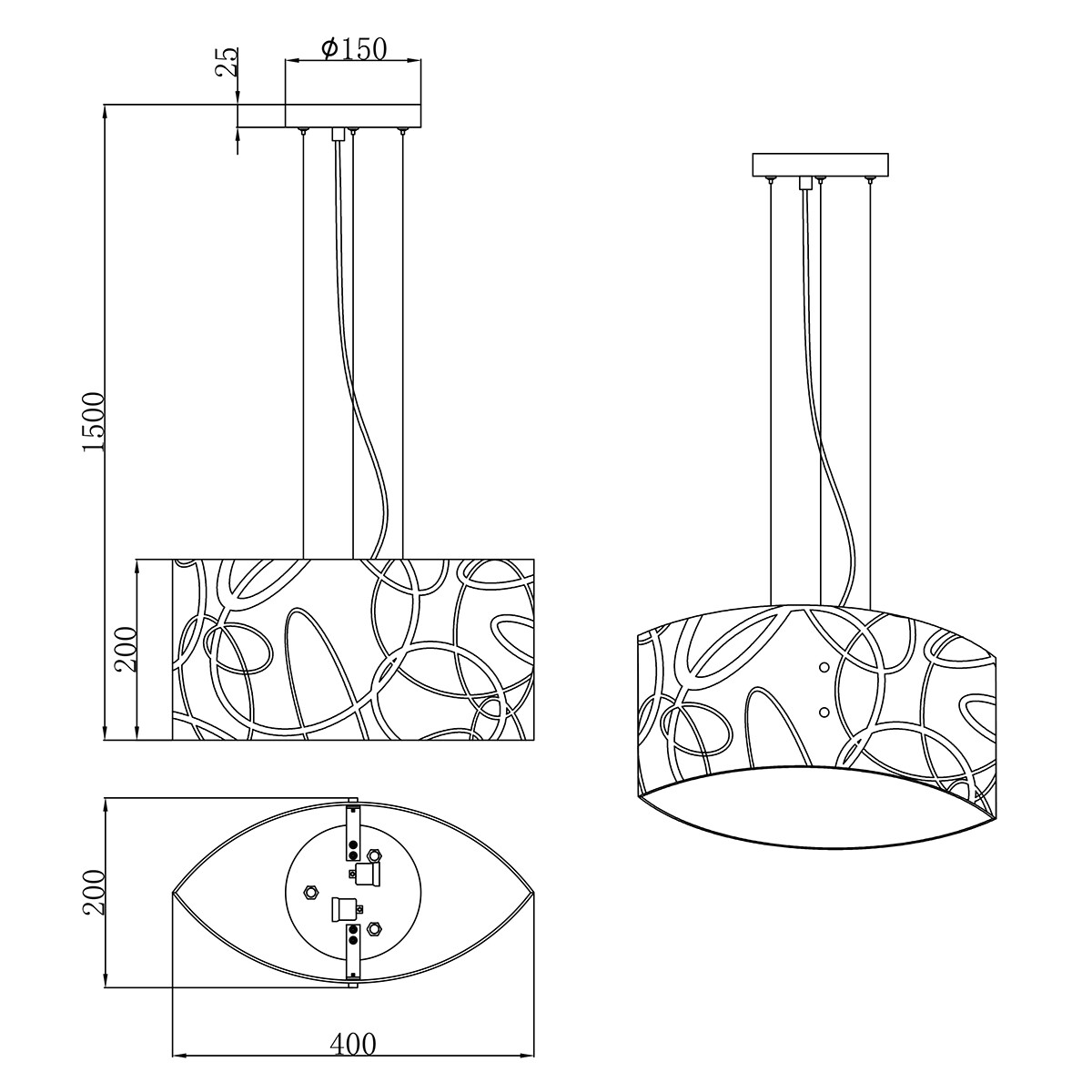 LED Hanglamp - Hangverlichting - Trion Spirilo - E27 Fitting - Rechthoek - Mat Wit - Aluminium