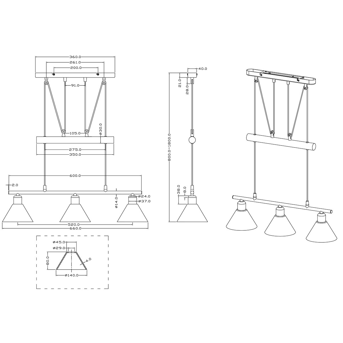 LED Hanglamp - Hangverlichting - Trion Stomun - E14 Fitting - 3-lichts - Rechthoek - Mat Nikkel - Aluminium