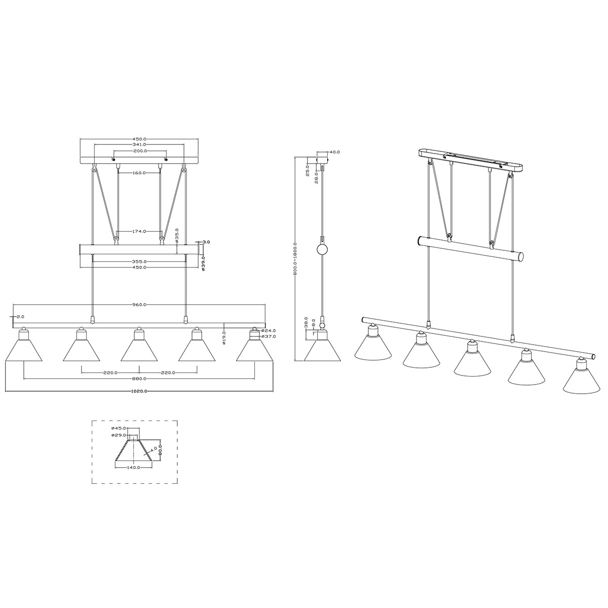 LED Hanglamp - Hangverlichting - Trion Stomun - E14 Fitting - 5-lichts - Rechthoek - Roestkleur - Aluminium