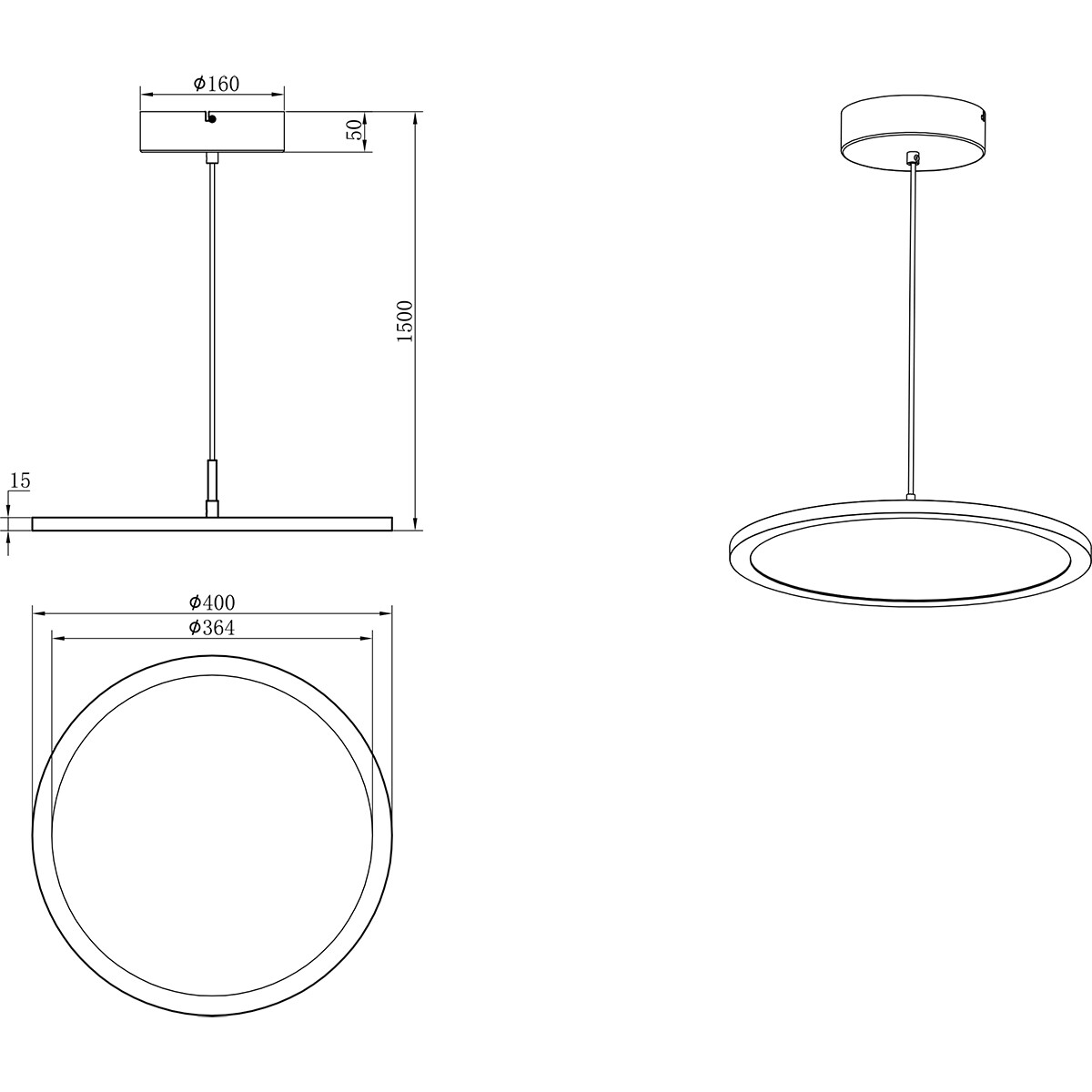 LED Hanglamp - Hangverlichting - Trion Trula - 29W - Warm Wit 3000K - Dimbaar - Rond - Mat Zwart - Aluminium