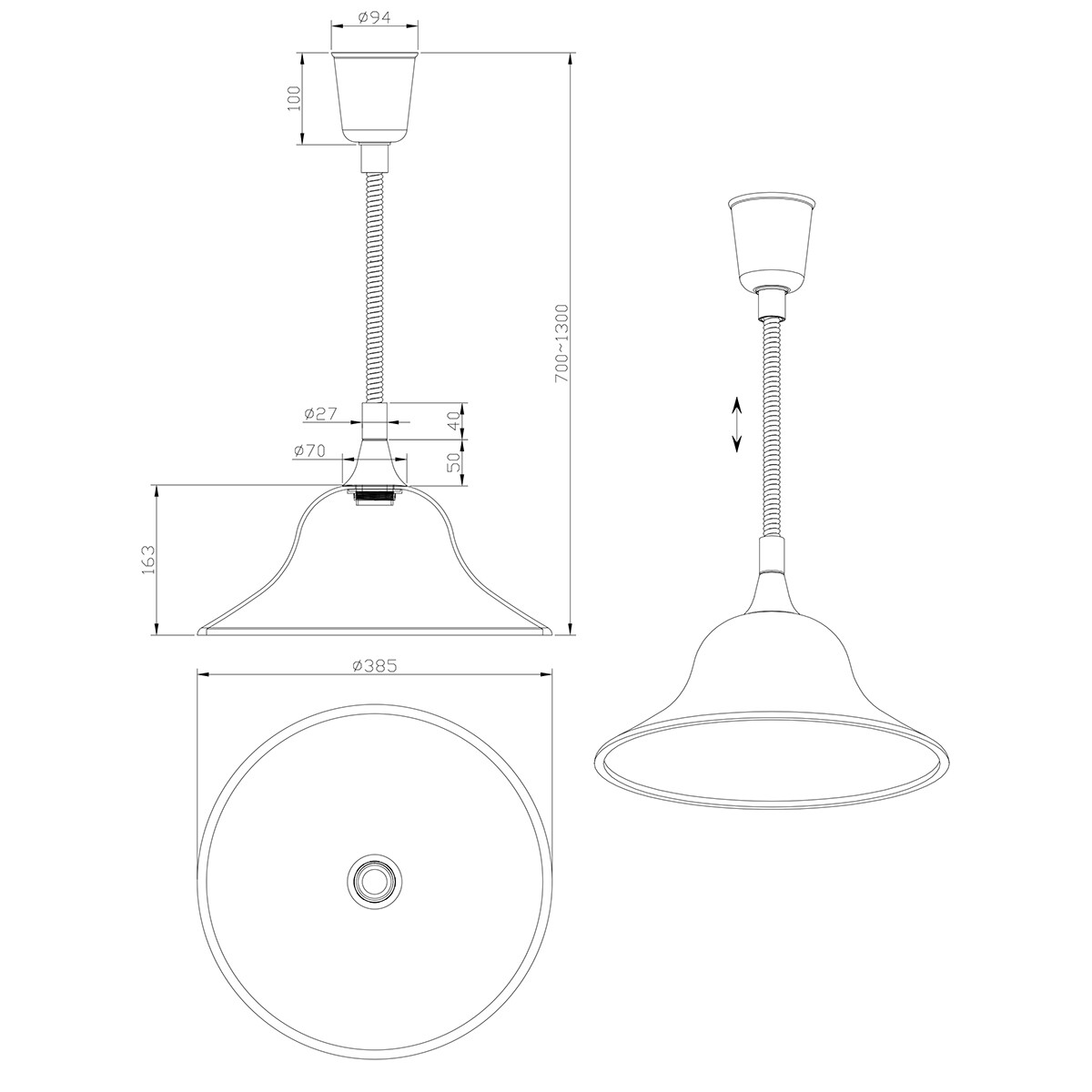 LED Hanglamp - Hangverlichting - Trion Voluna - E27 Fitting - Rond - Mat Goud - Aluminium