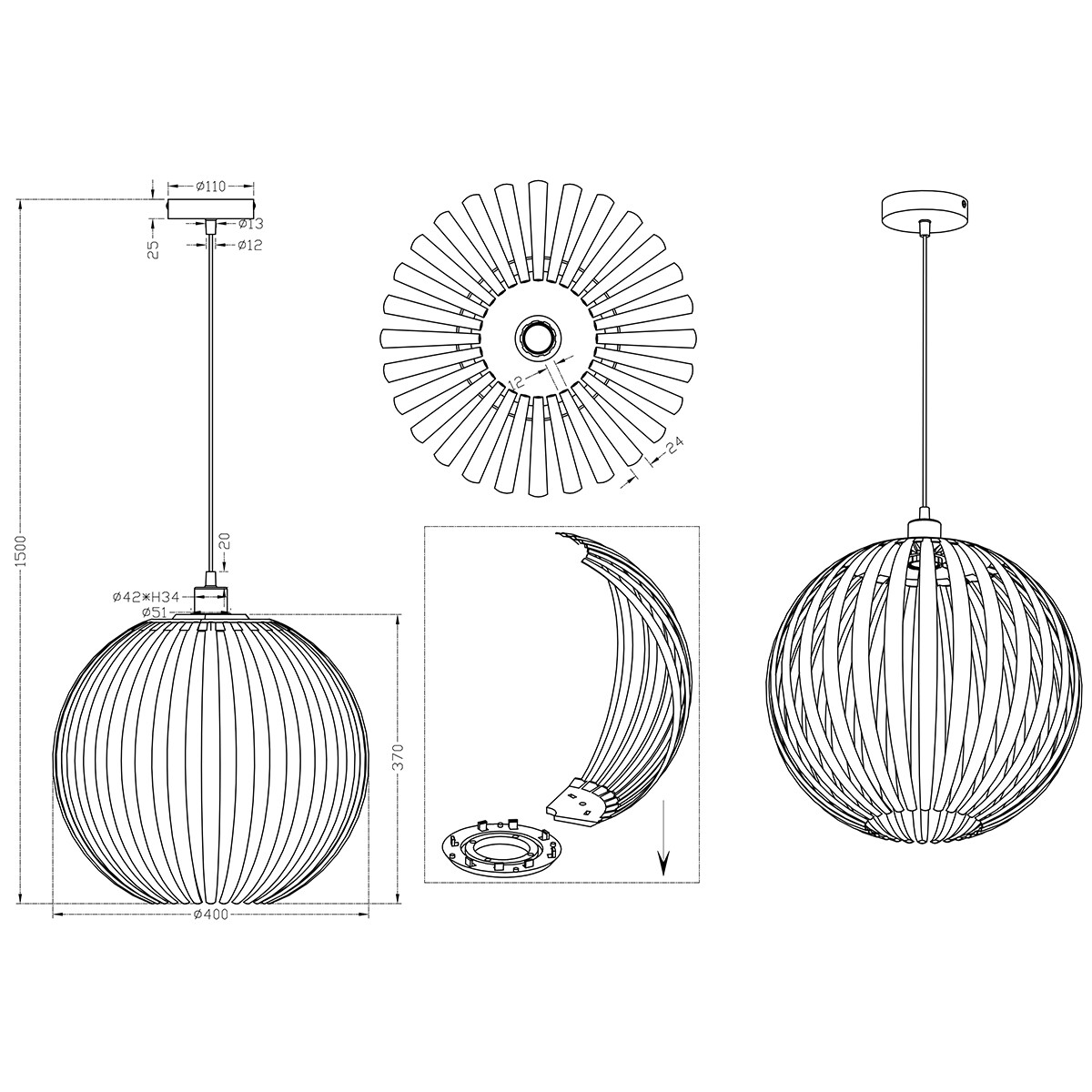 LED Hanglamp - Hangverlichting - Trion Zuka - E27 Fitting - Rond - Transparent Helder - Acryl