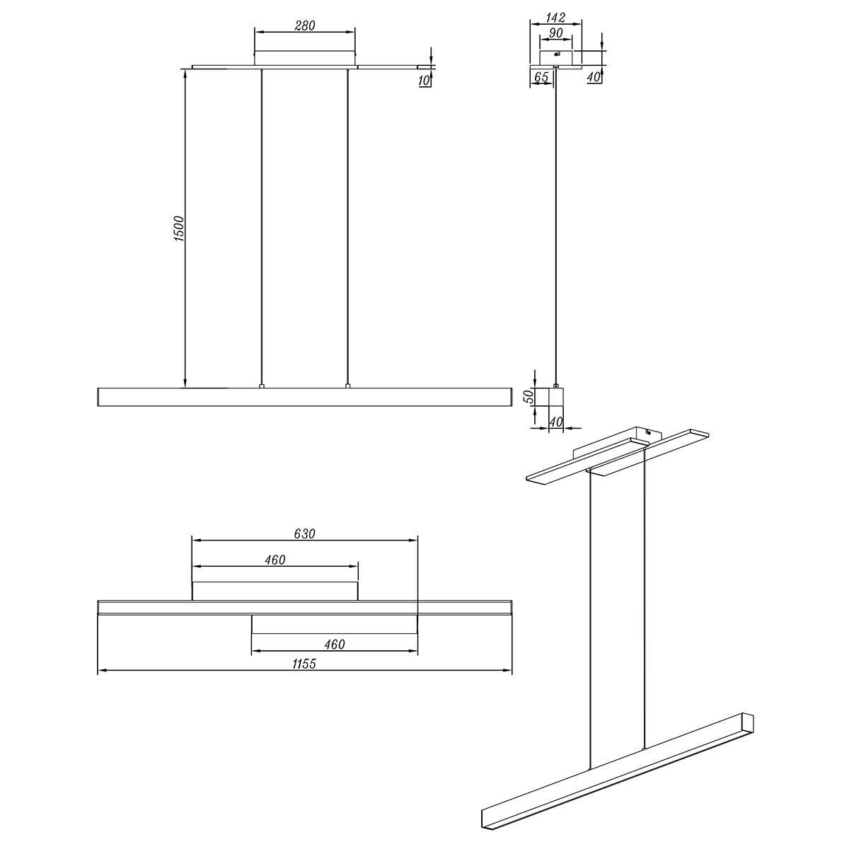 LED Hanglamp - Trion Balfy Up and Down - 44W - Warm Wit 3000K - Dimbaar - Rechthoek - Mat Nikkel - Aluminium