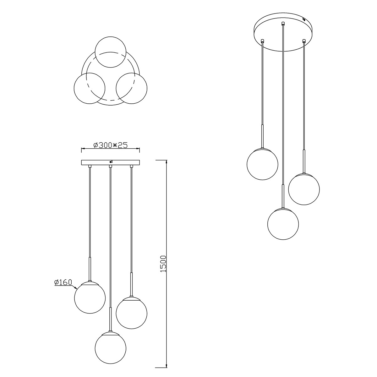 LED Hanglamp - Trion Balina - E14 Fitting - 3-lichts - Rond - Mat Antraciet - Aluminium