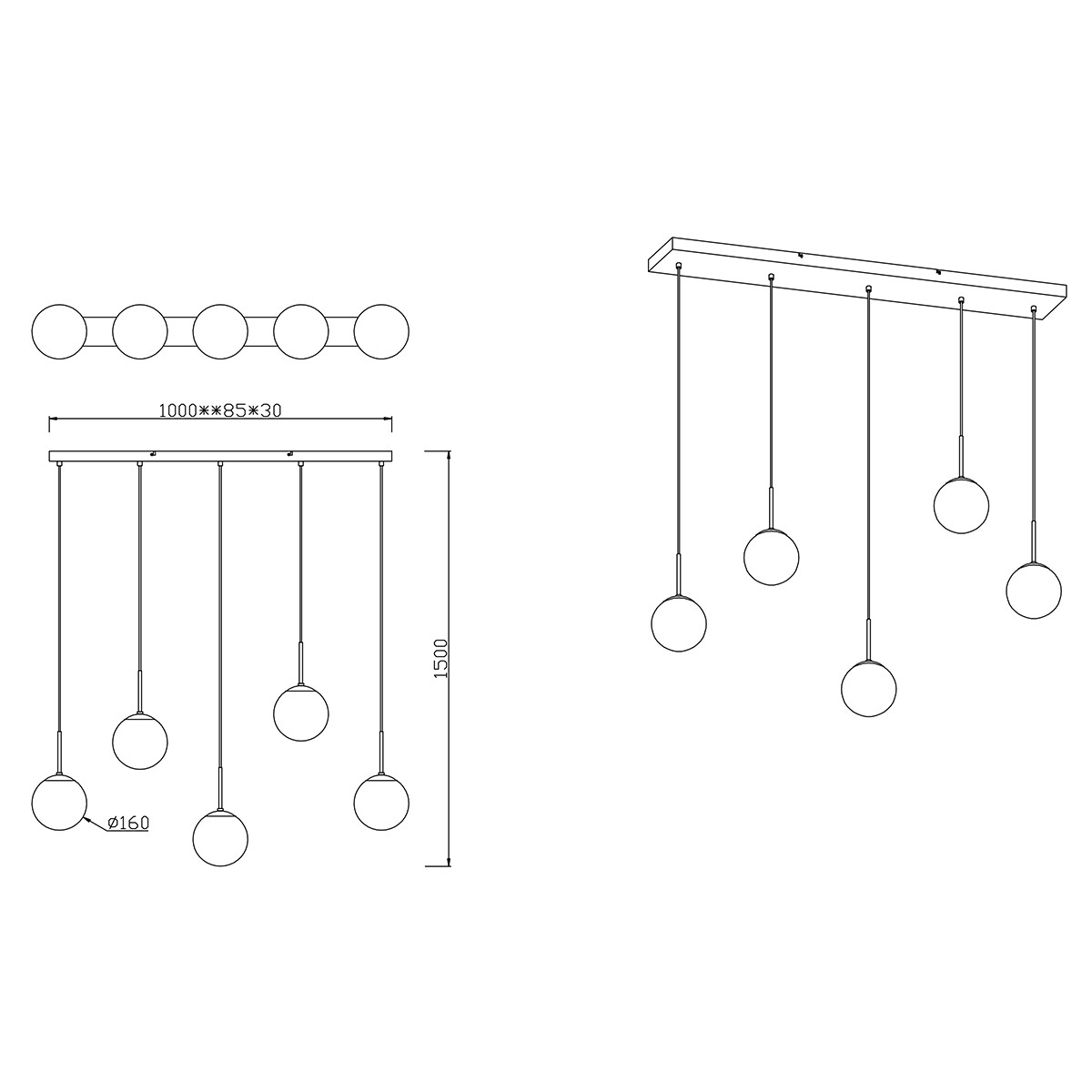 LED Hanglamp - Trion Balina - E14 Fitting - 5-lichts - Rechthoek - Mat Wit - Aluminium